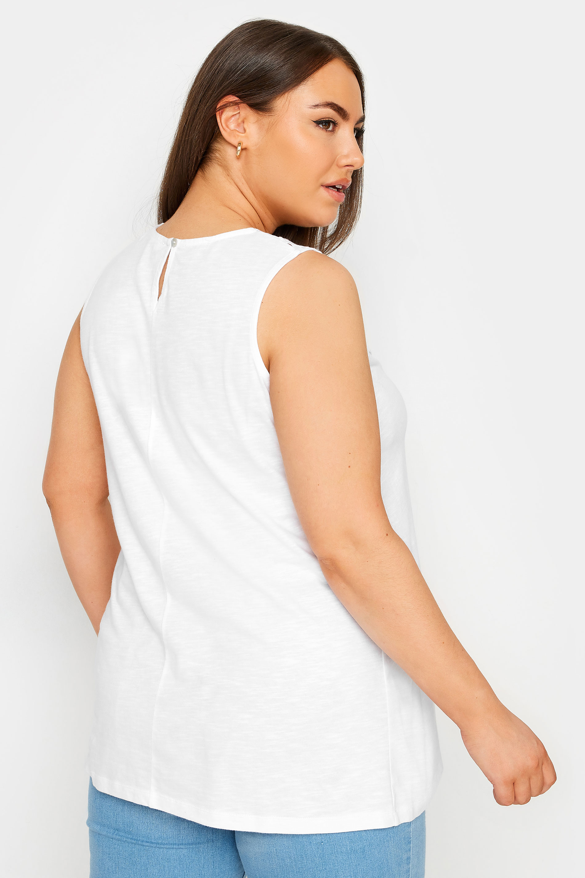 YOURS Plus Size White Broderie Anglaise Detail Vest Top | Yours Clothing 3