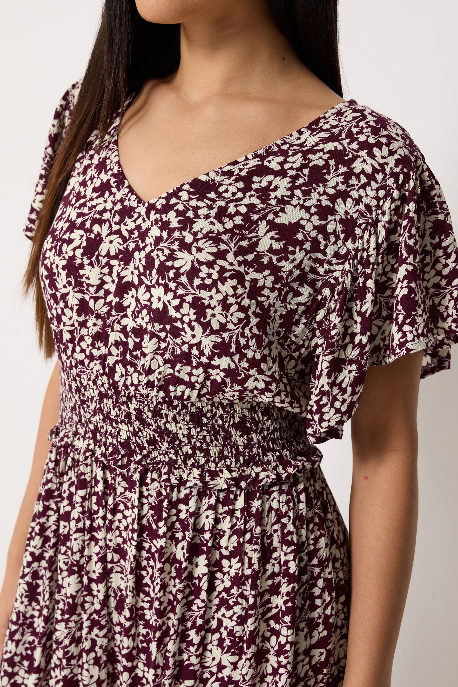M&Co Petite Berry Purple Floral Maxi Dress | M&Co 4