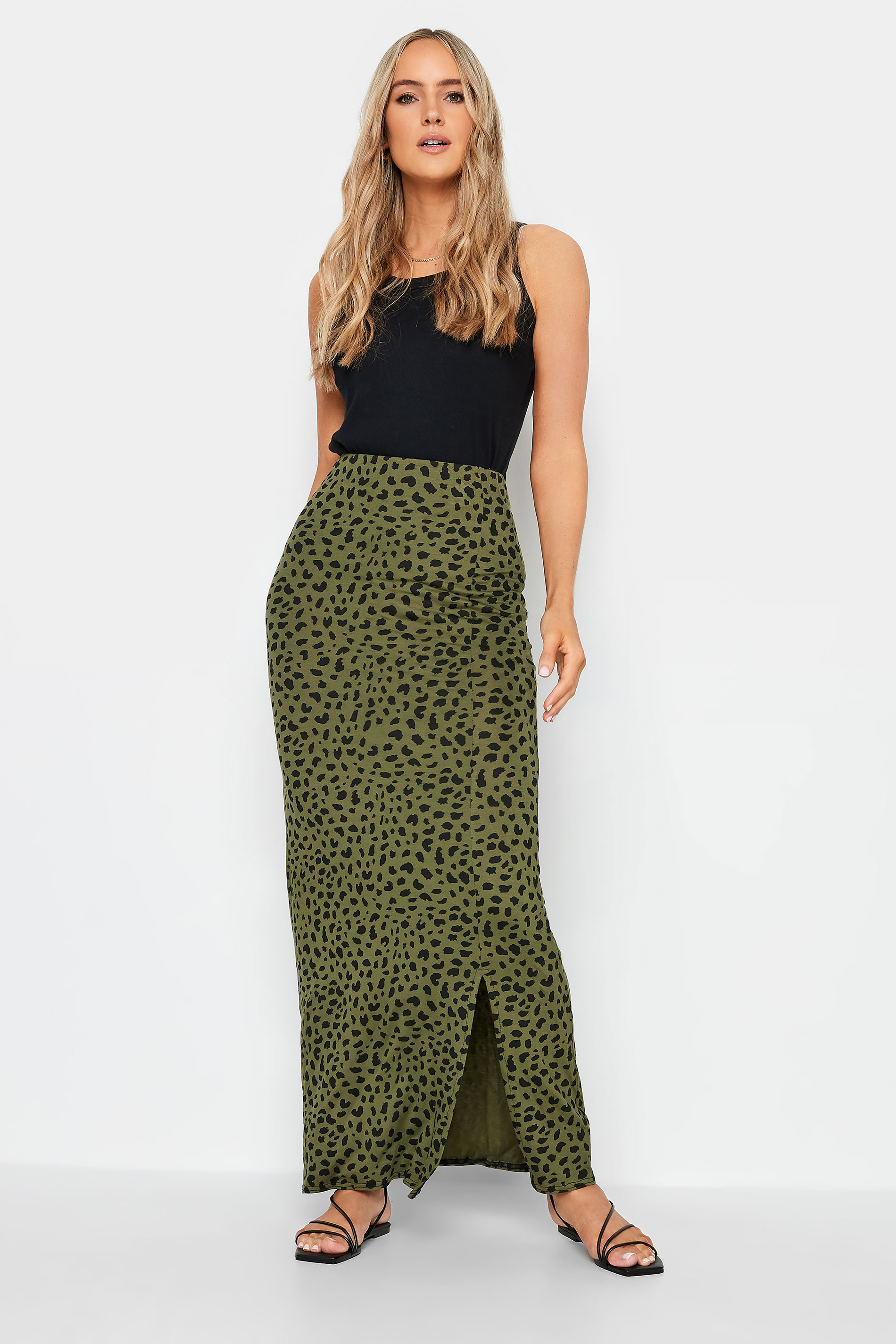 LTS Tall Women's Khaki Green Dalmatian Print Maxi Skirt | Long Tall Sally  2