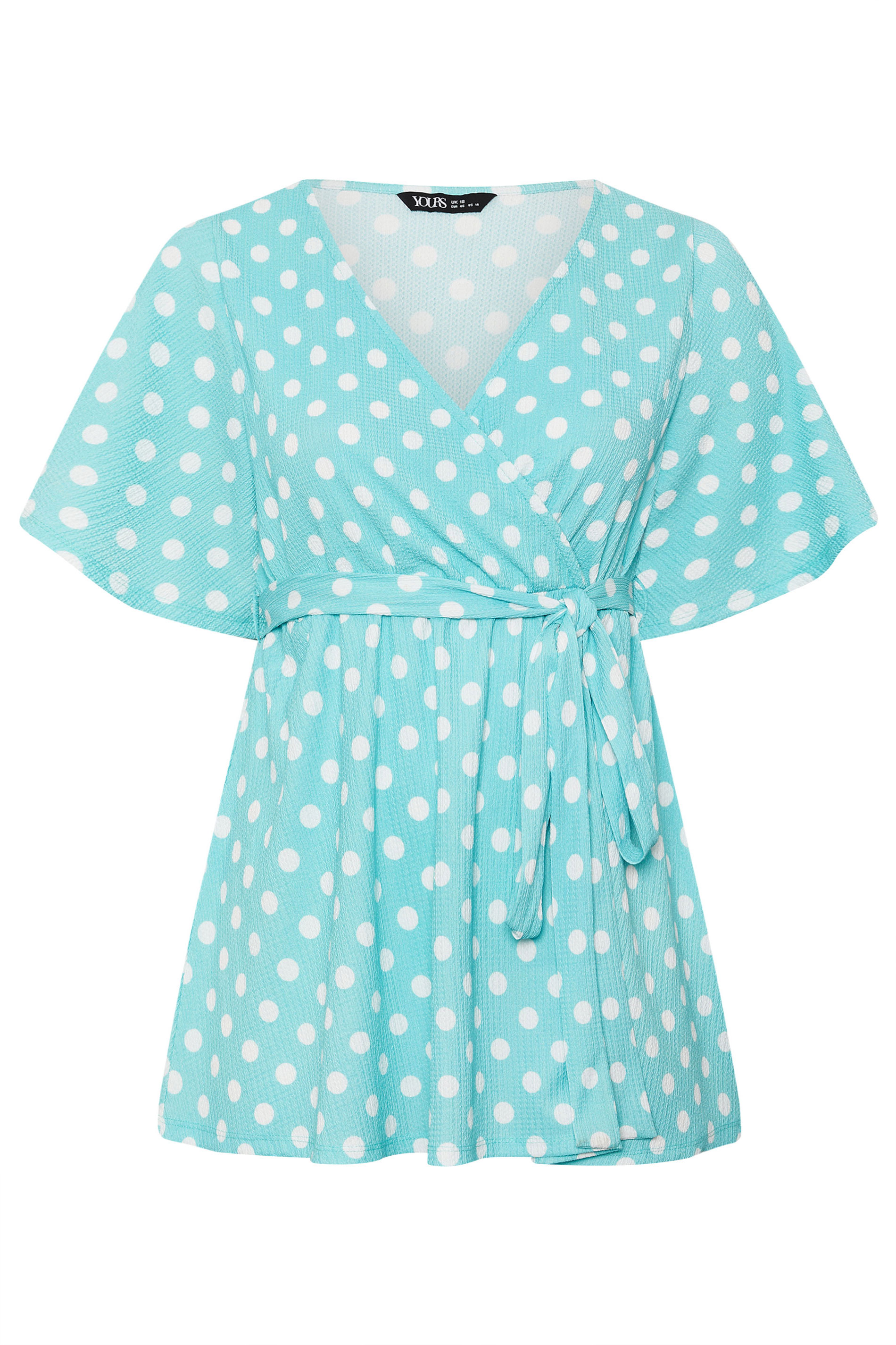 YOURS Plus Size Blue Polka Dot Print Wrap Top | Yours Clothing 5