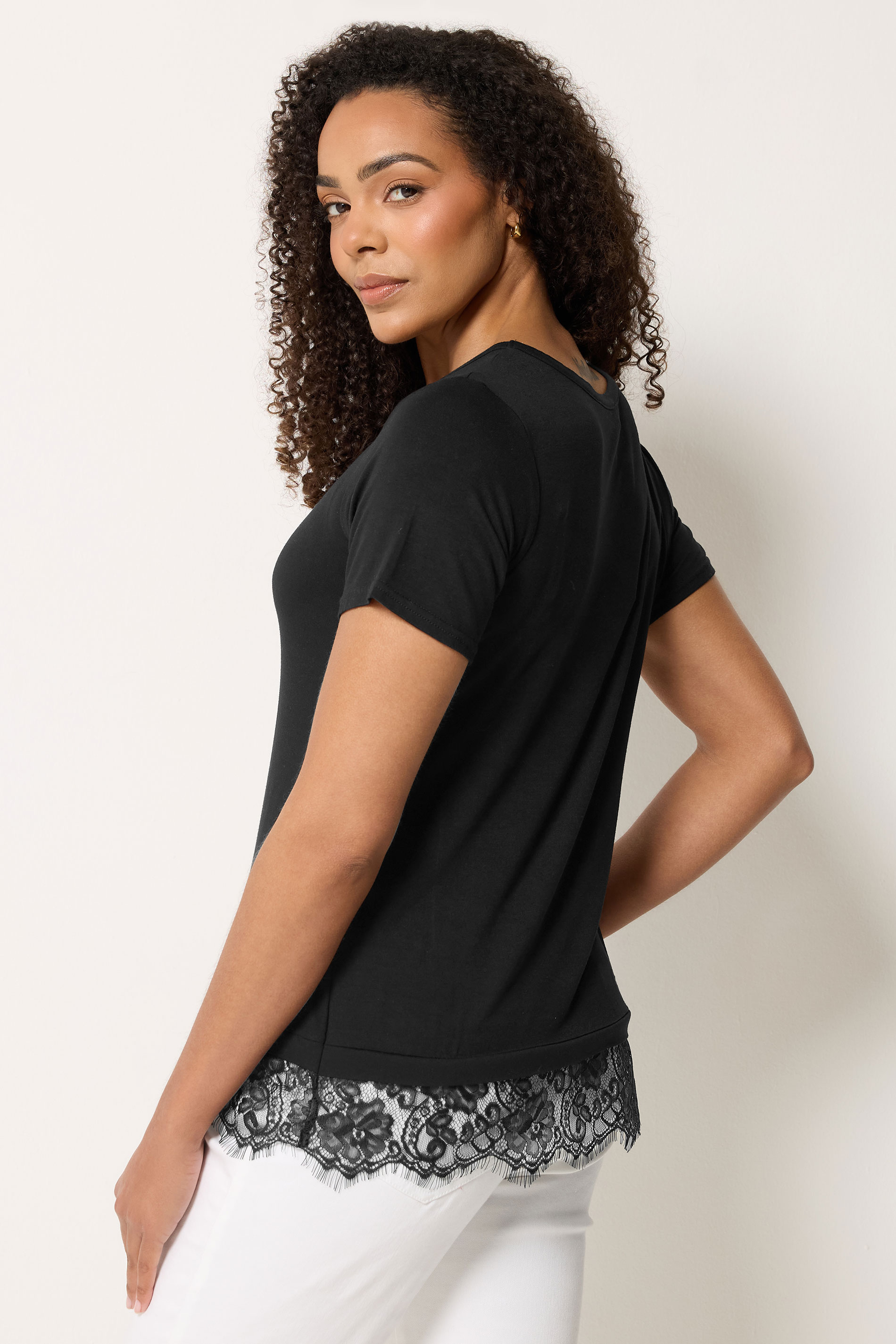 M&Co Black Lace Hem T Shirt | M&Co 2