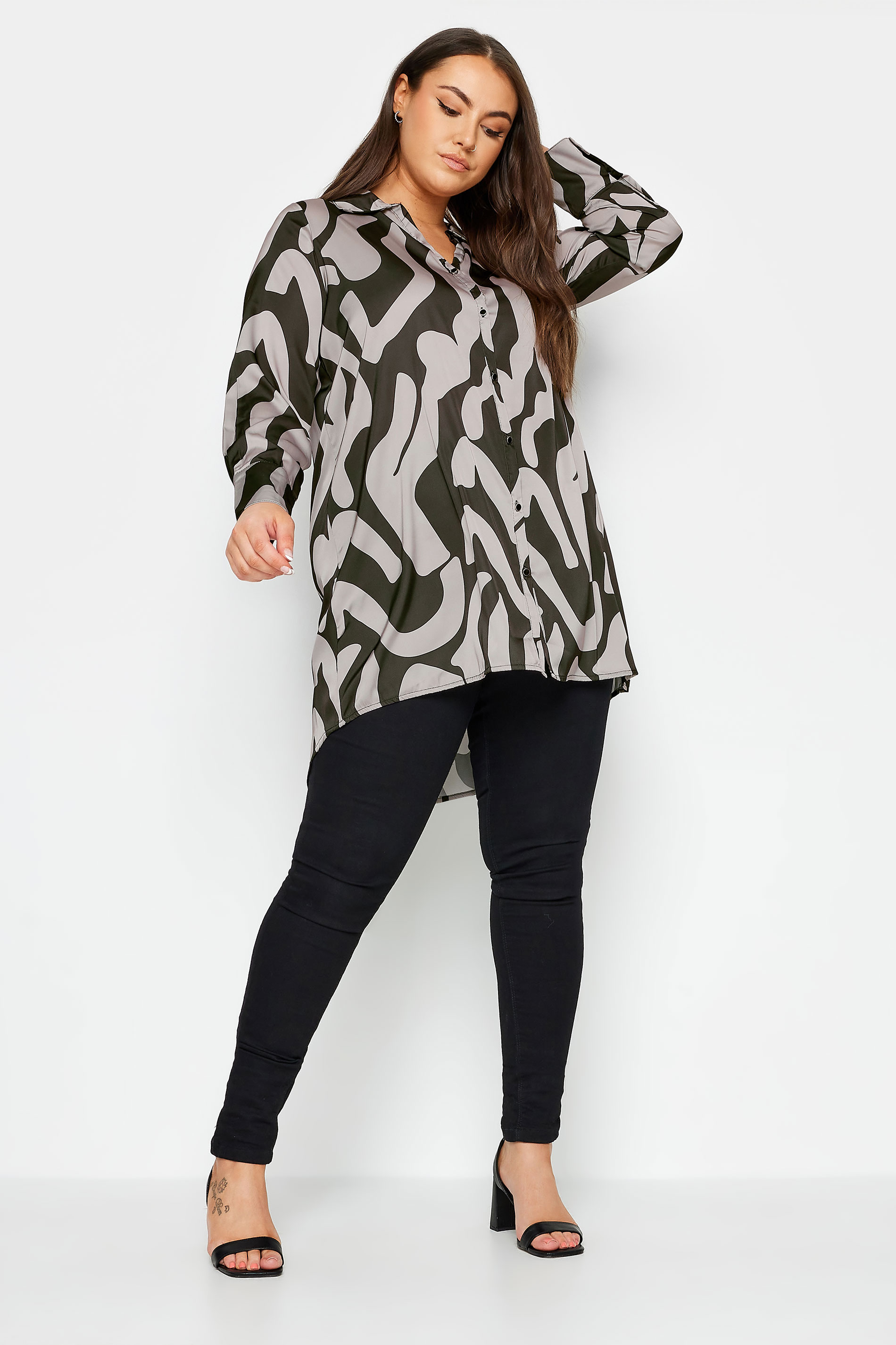 YOURS Plus Size Black Abstract Print Oversized Shirt | Yours Clothing 2