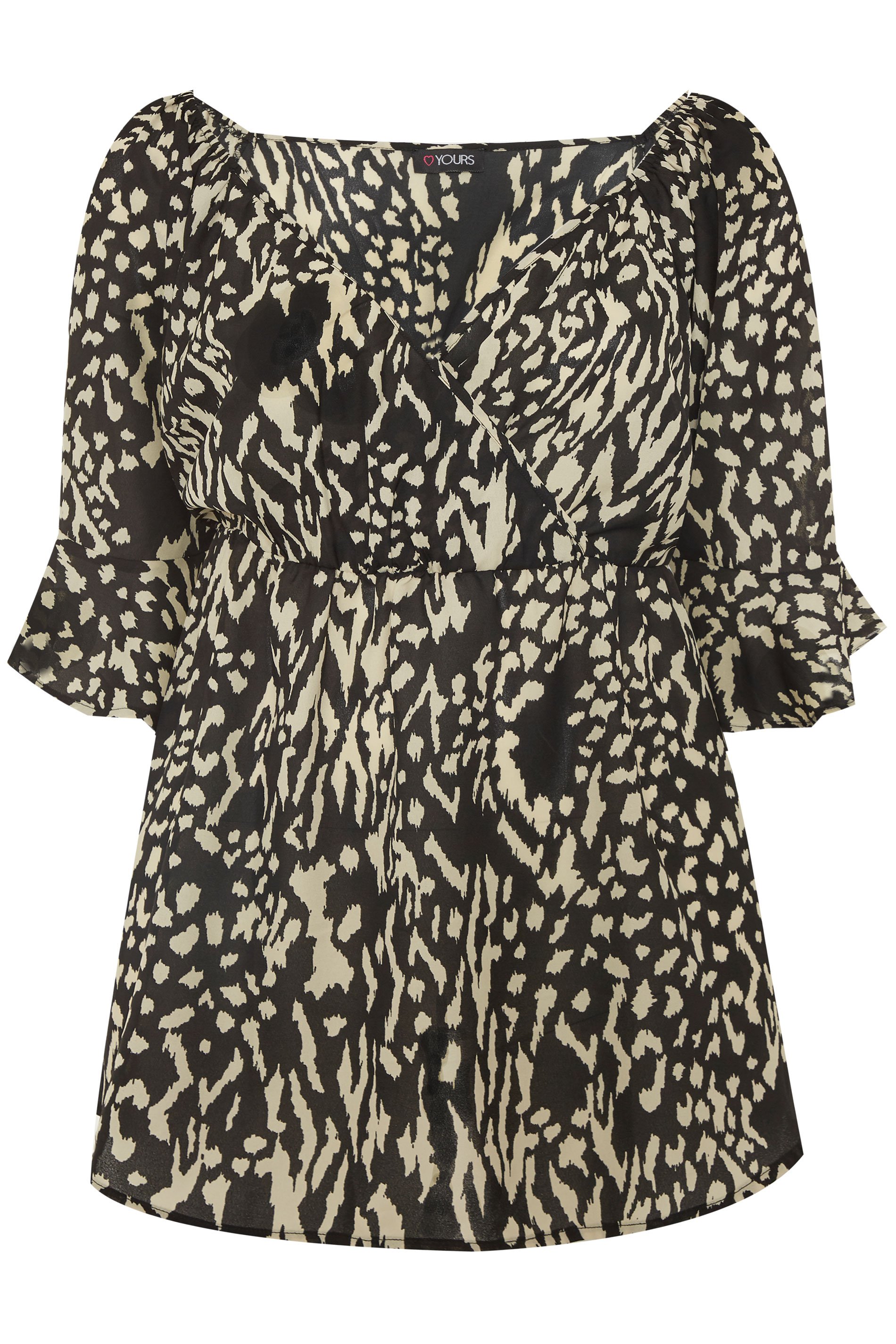 Black Animal Print Chiffon Wrap Top | Yours Clothing