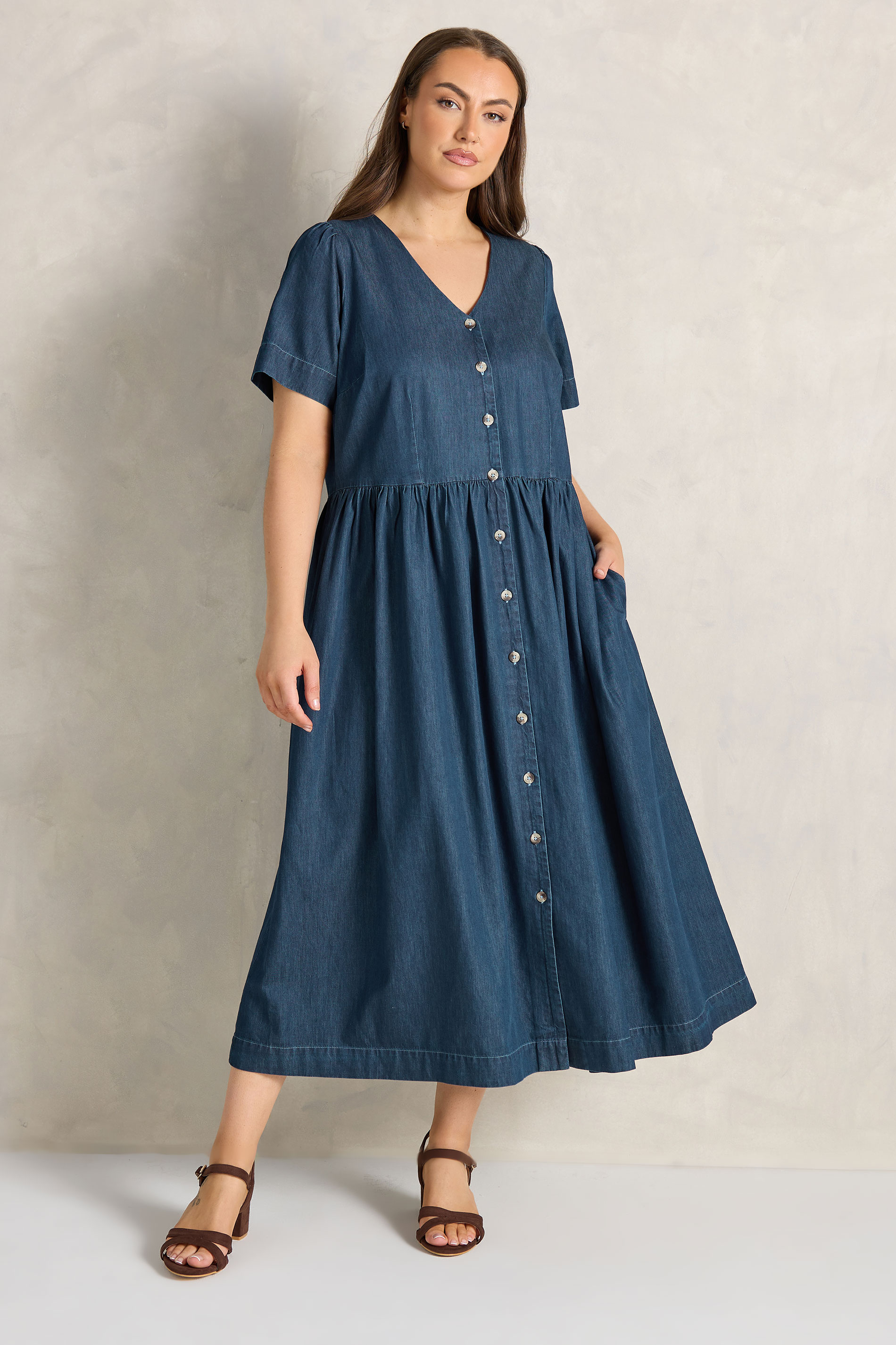EVANS Plus Size Indigo Blue Cotton Denim Dress | Evans  2