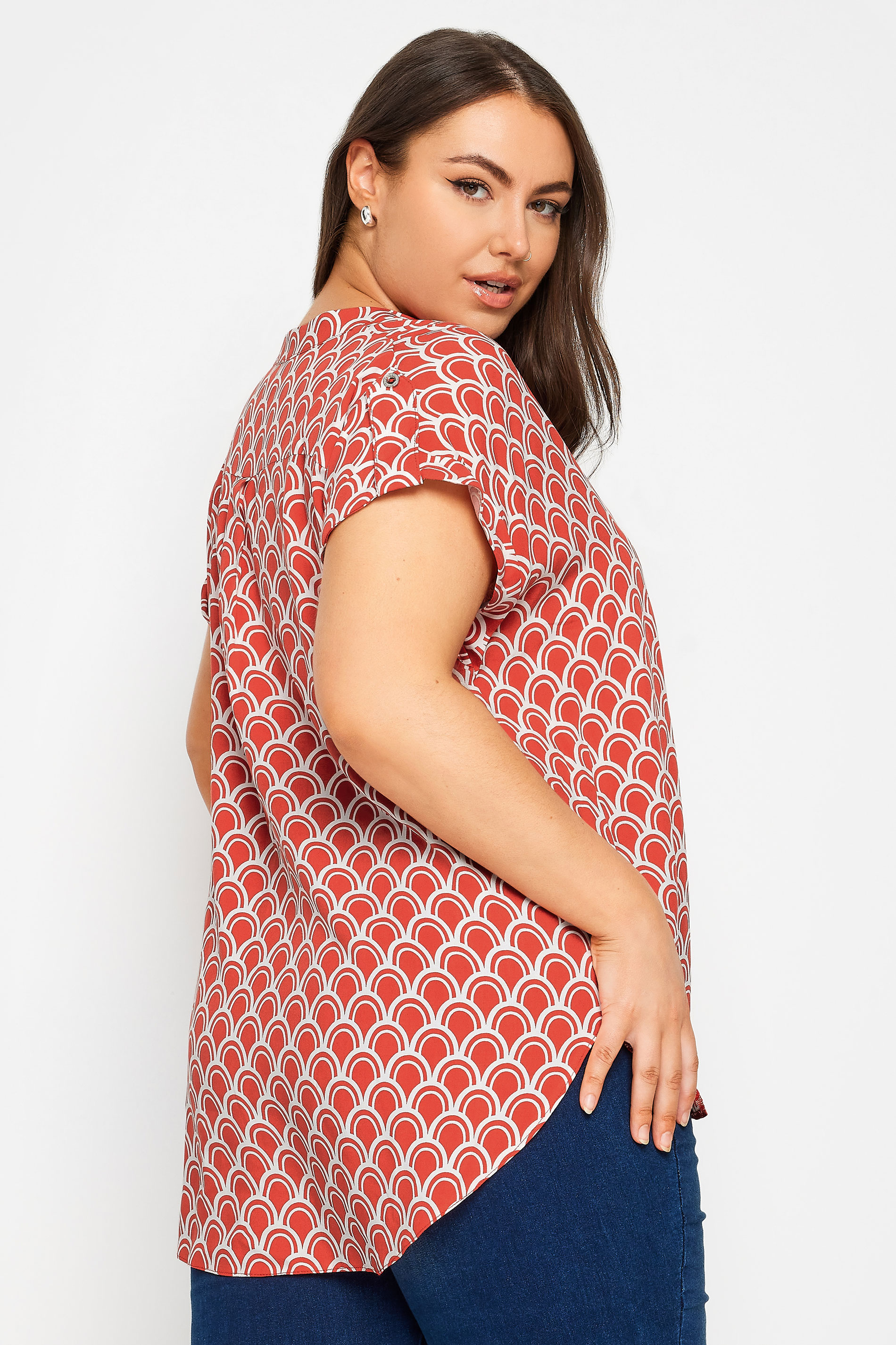 YOURS Plus Size Red Geometric Print Blouse | Yours Clothing 3