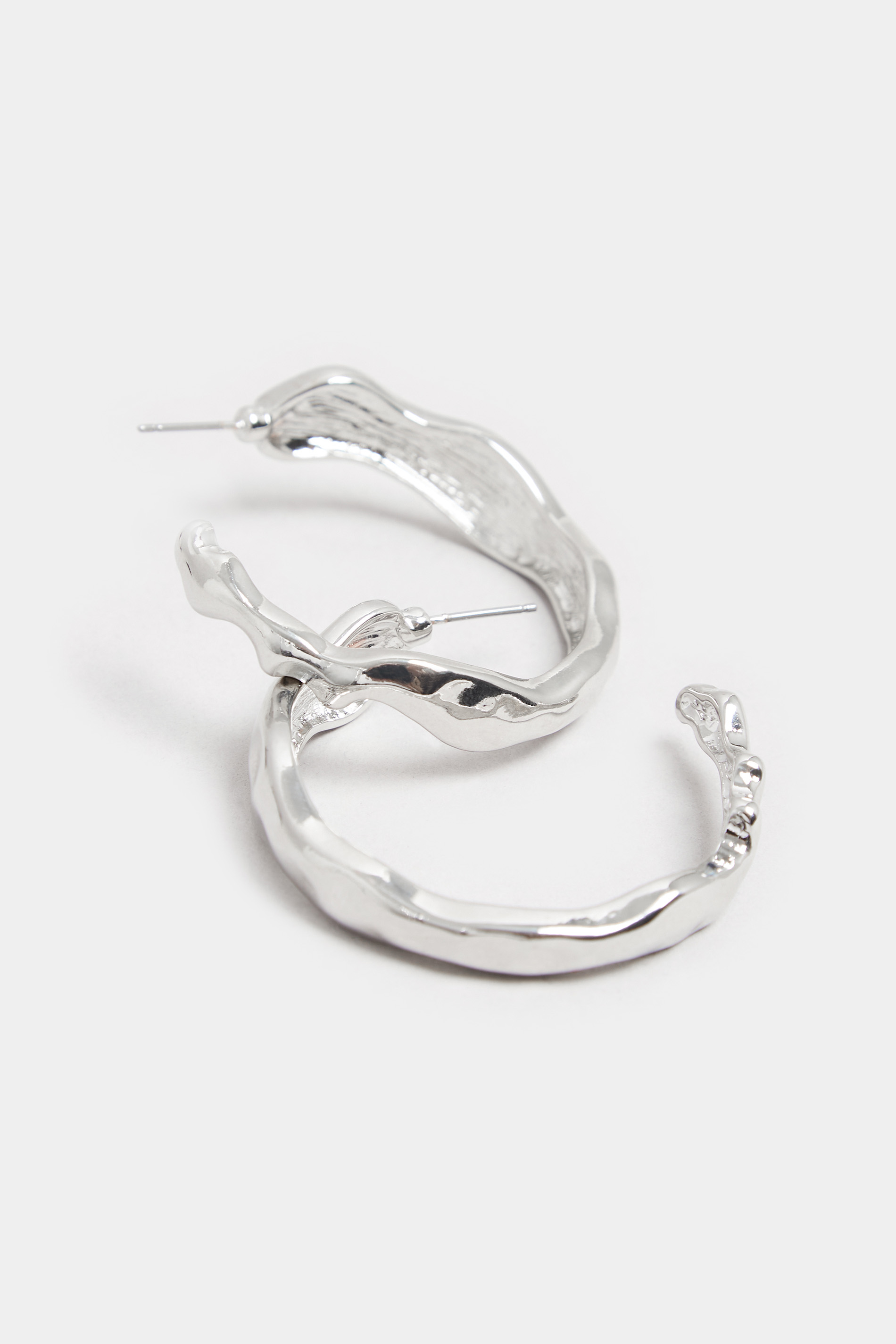 Silver Large Textured Hoop Earrings | Yours Clothing  3