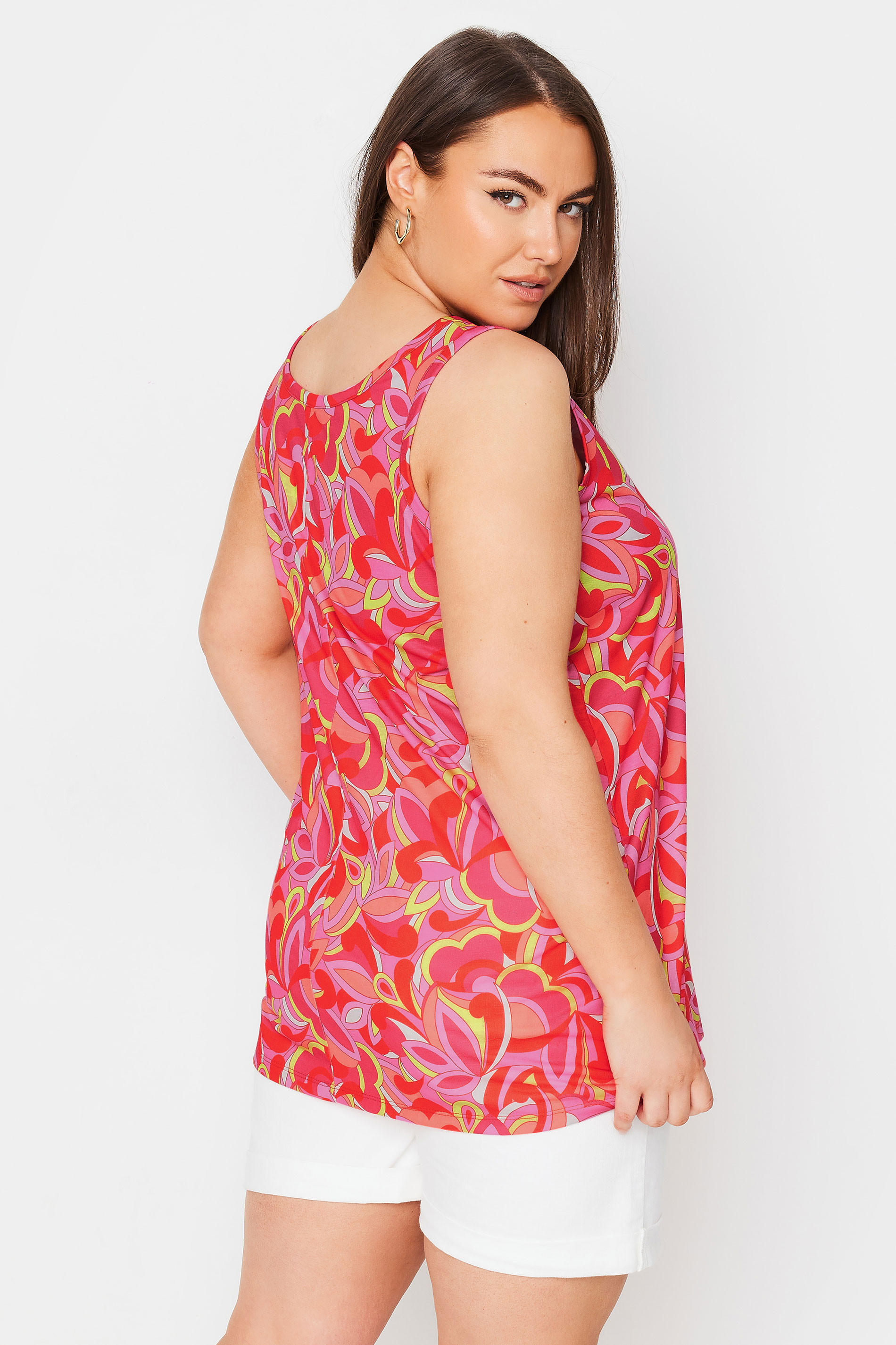 YOURS Plus Size Pink Abstract Floral Print Vest Top | Yours Clothing 3