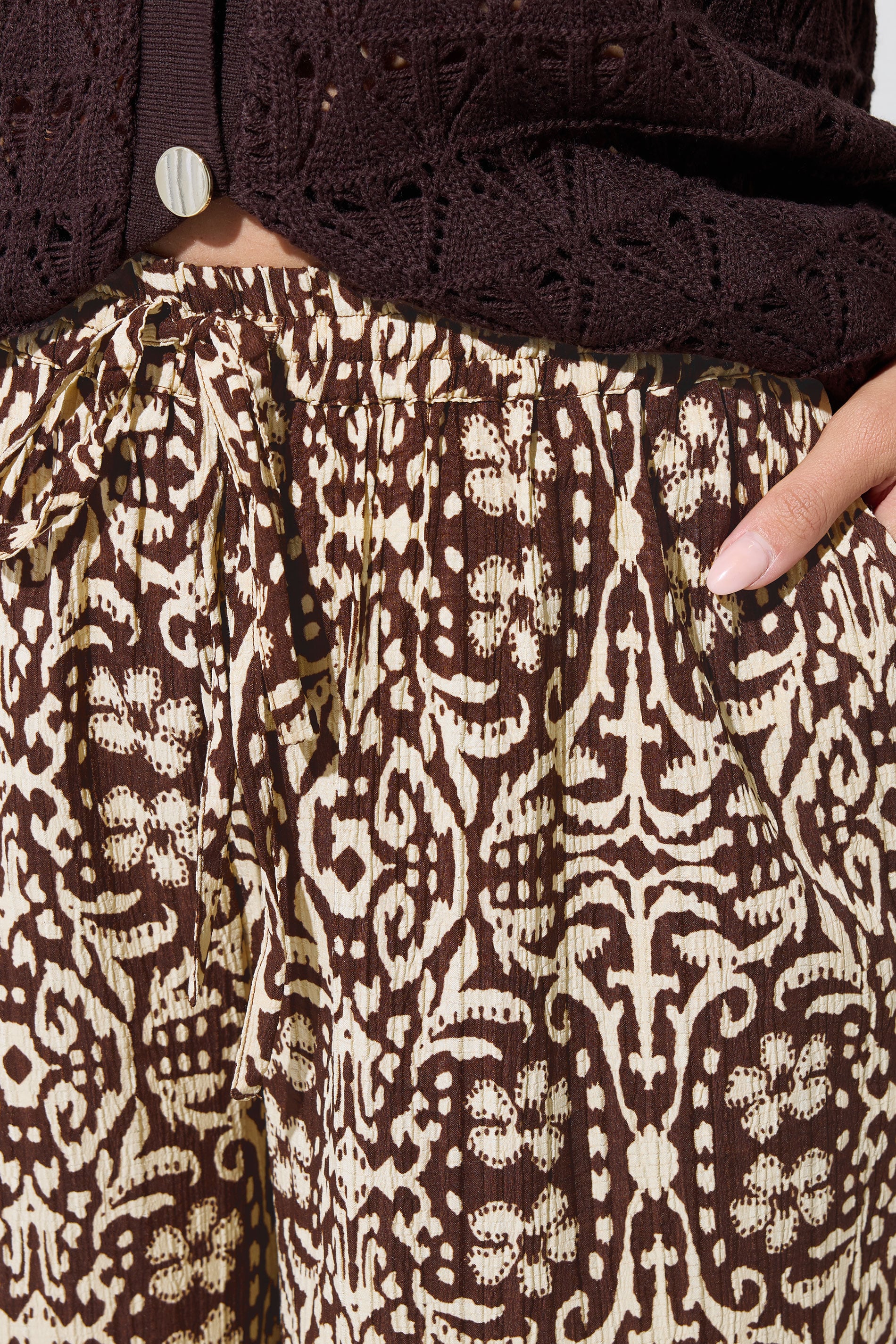 LIMITED COLLECTION Plus Size Brown Abstract Wide Leg Trousers | Yours Clothing 4