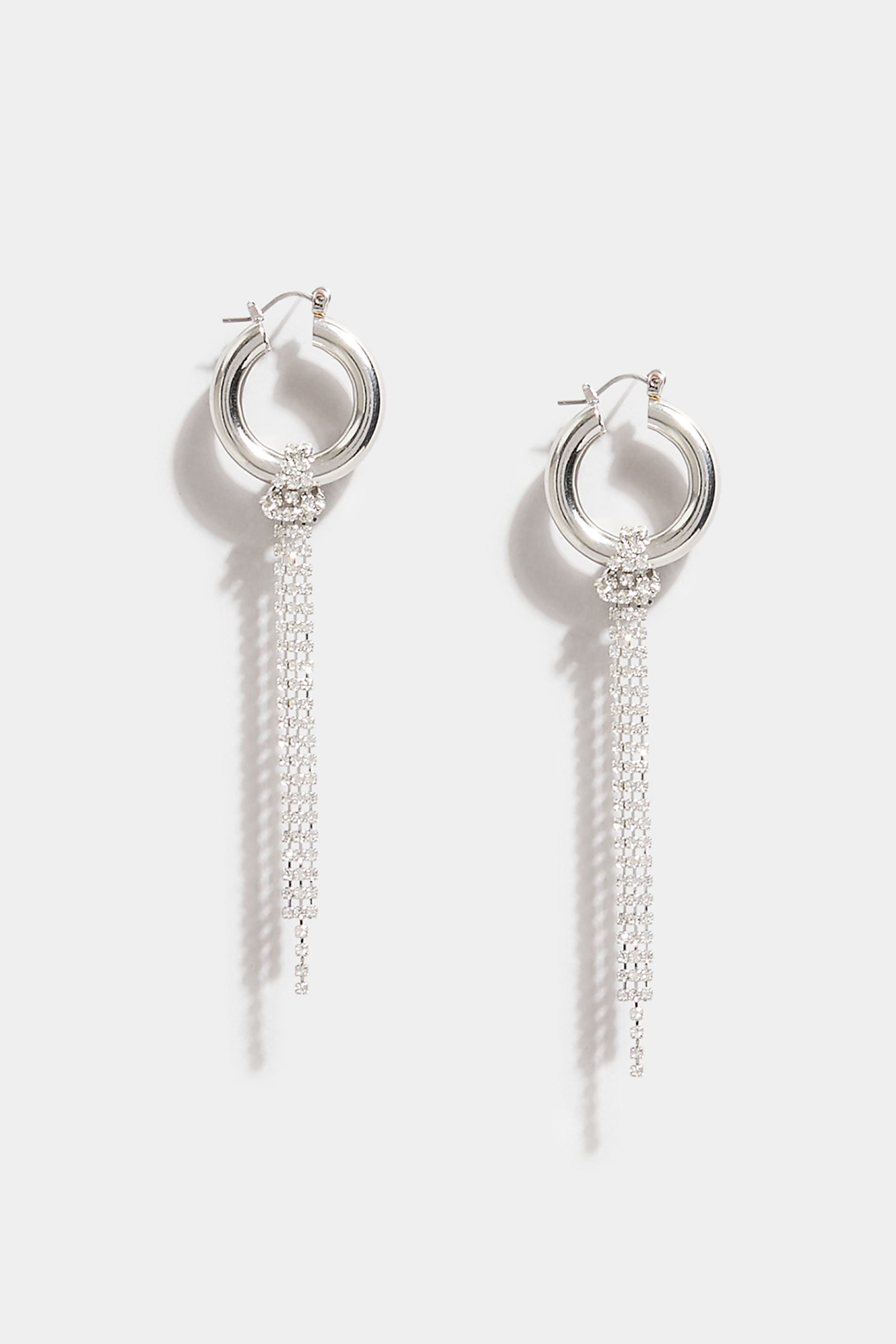 Silver Tone Diamante Tassel Drop Earrings 1