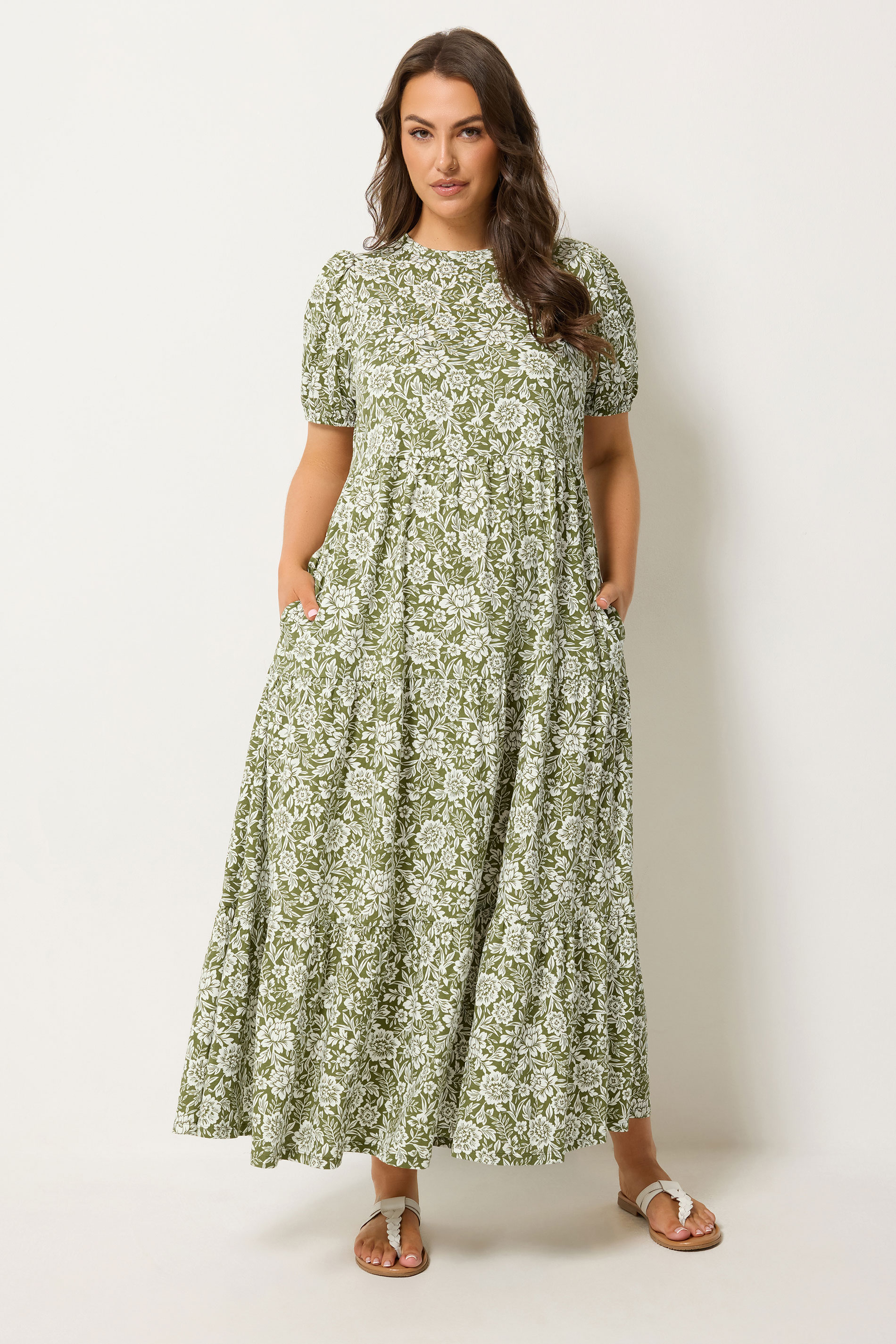 YOURS Plus Size Green Floral Tiered Maxi Dress | Yours Clothing 3