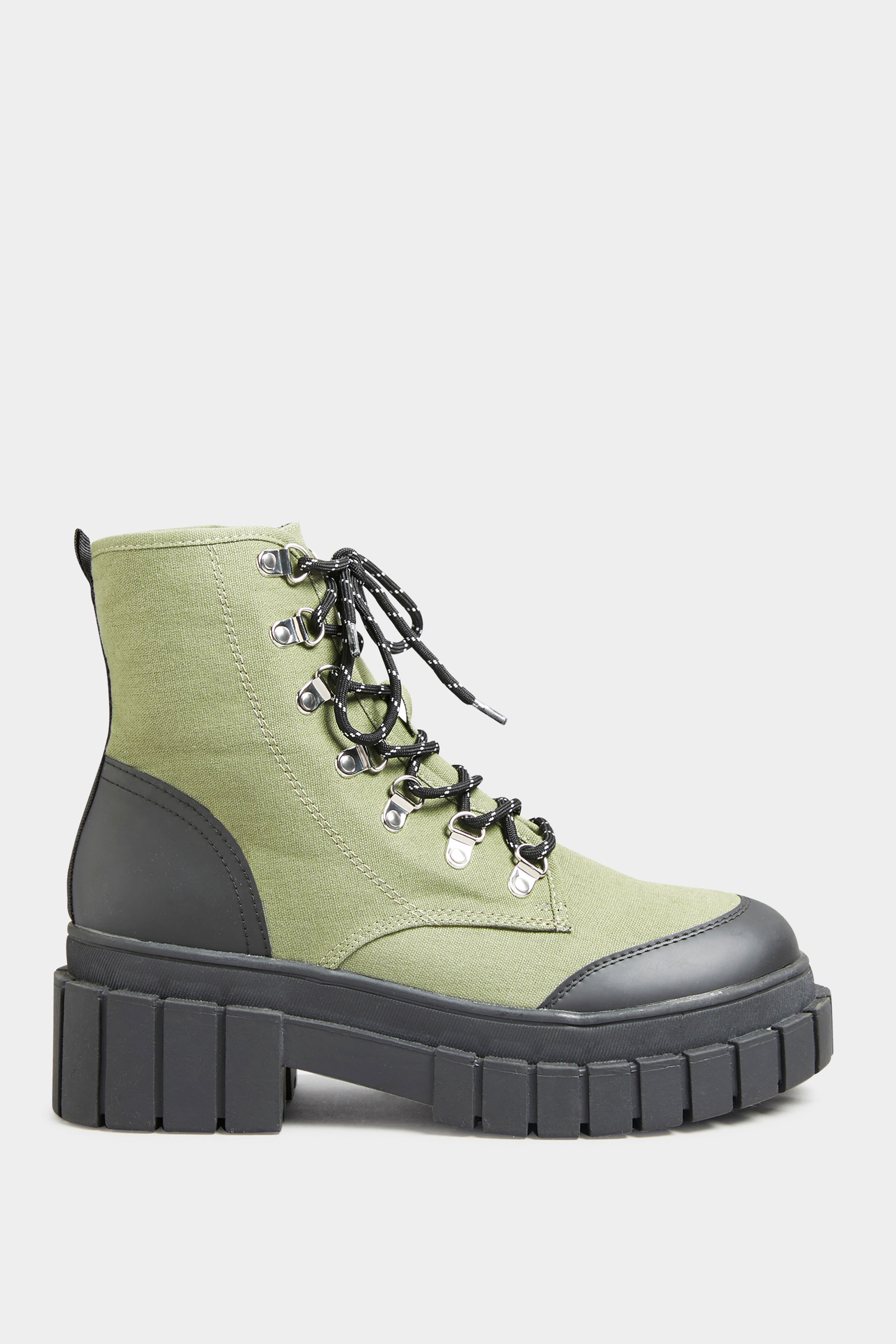 LIMITED COLLECTION Khaki Green Canvas Chunky Combat Boots In Wide Fit | Yours Clothing 3