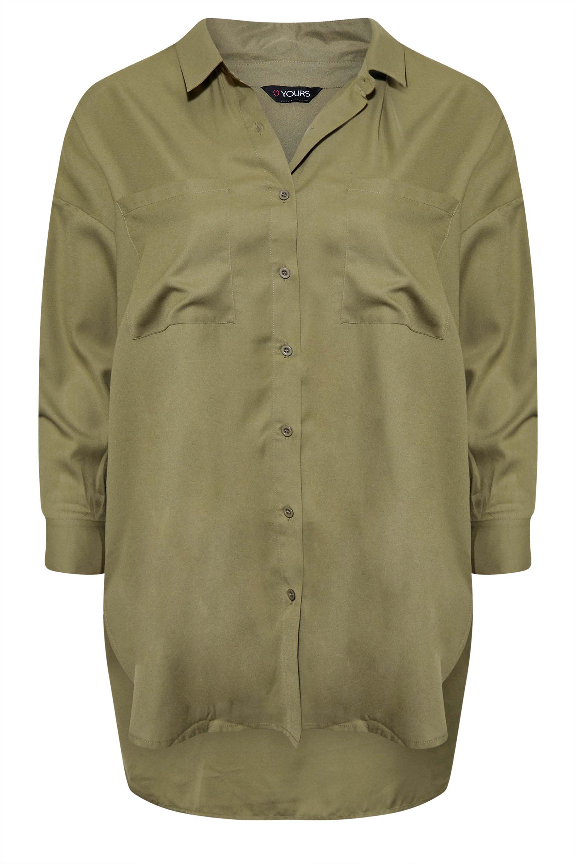 Plus Size Khaki Green Oversized Boyfriend Shirt | Yours Clothing