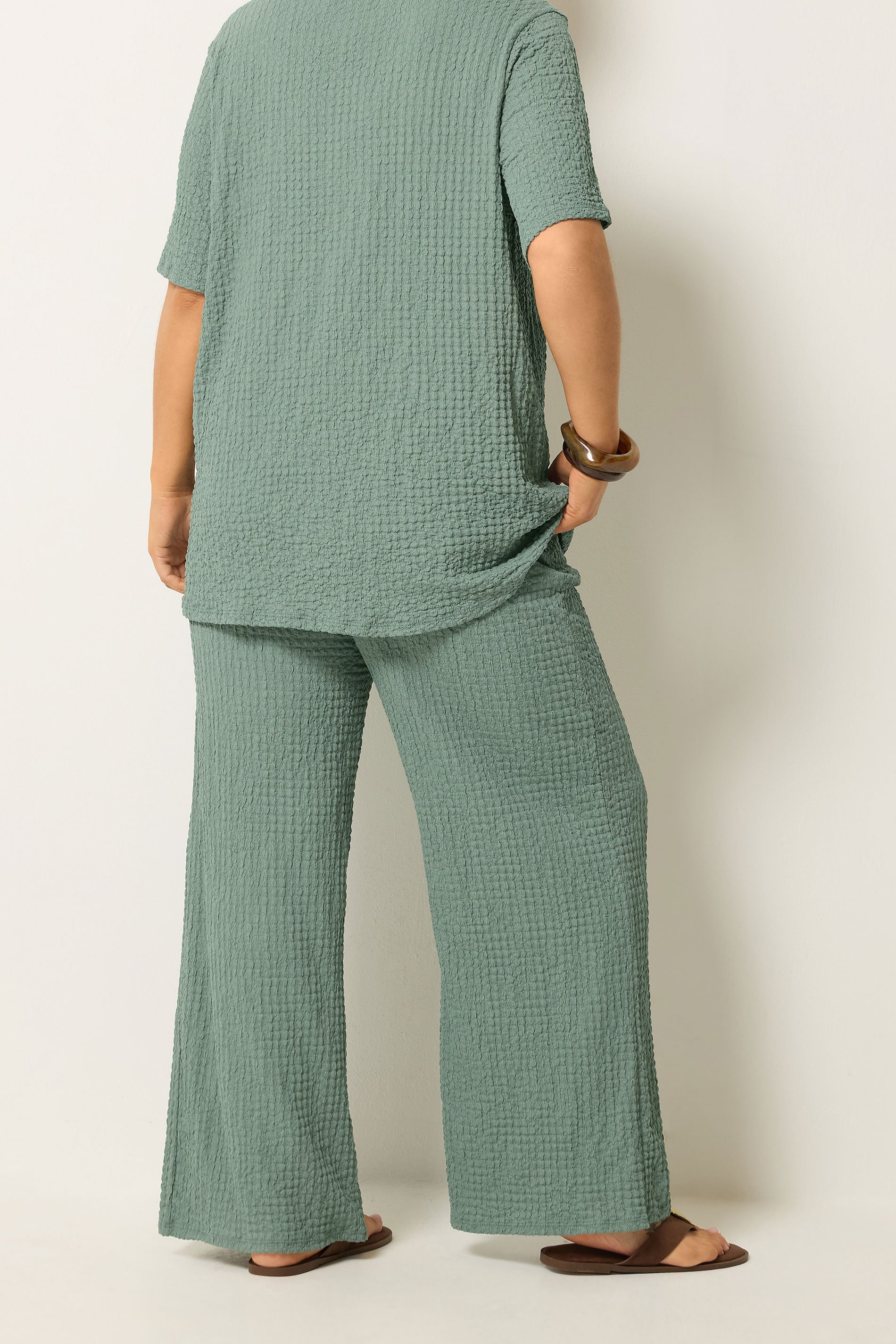 YOURS Plus Size Sage Green Bubble Textured Trousers | Yours Clothing 2