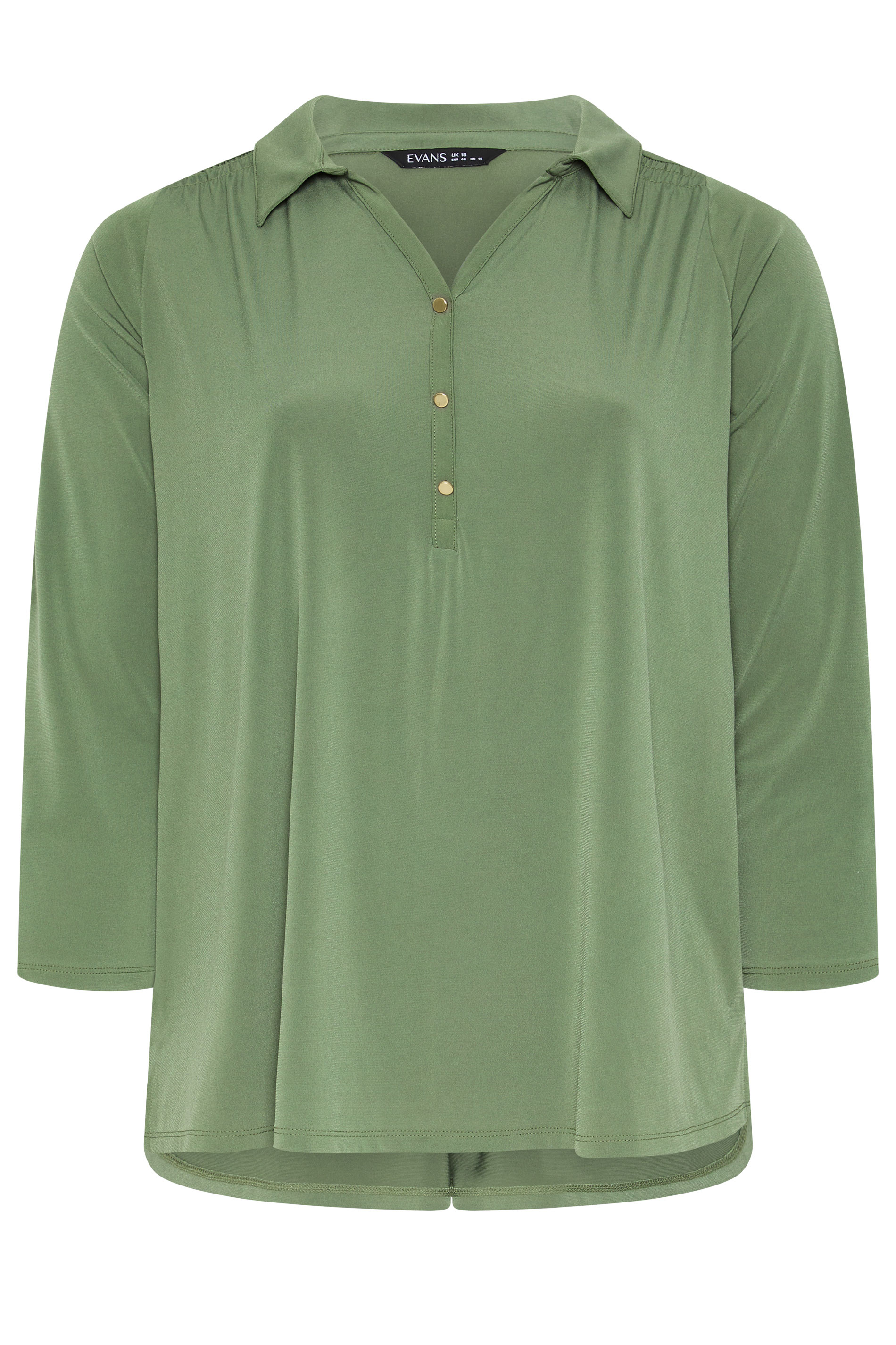 EVANS Plus Size Khaki Green Long Sleeve Blouse | Evans  5