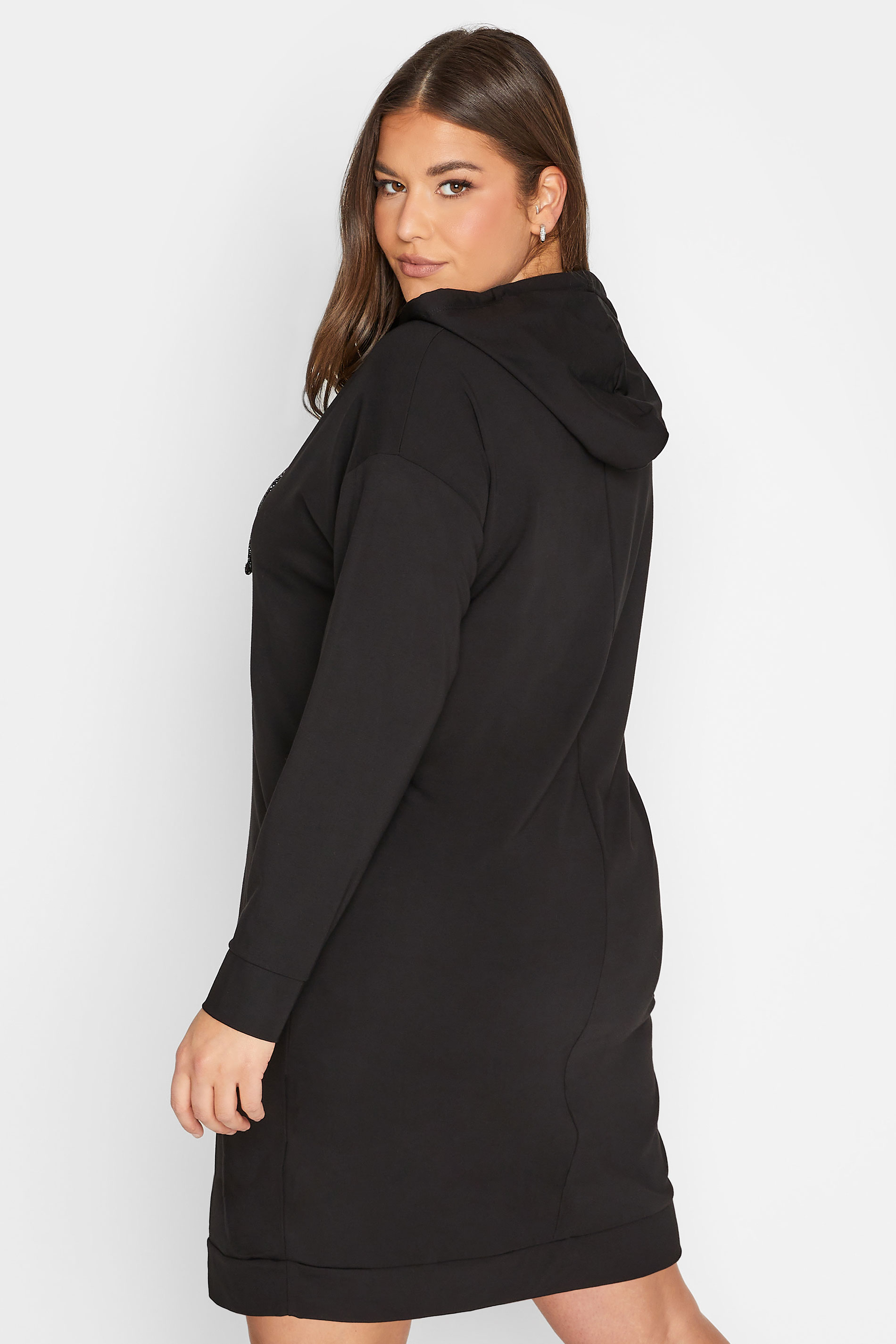 YOURS Plus Size Curve Black Pocket Hoodie Dress | Yours Clothing  3