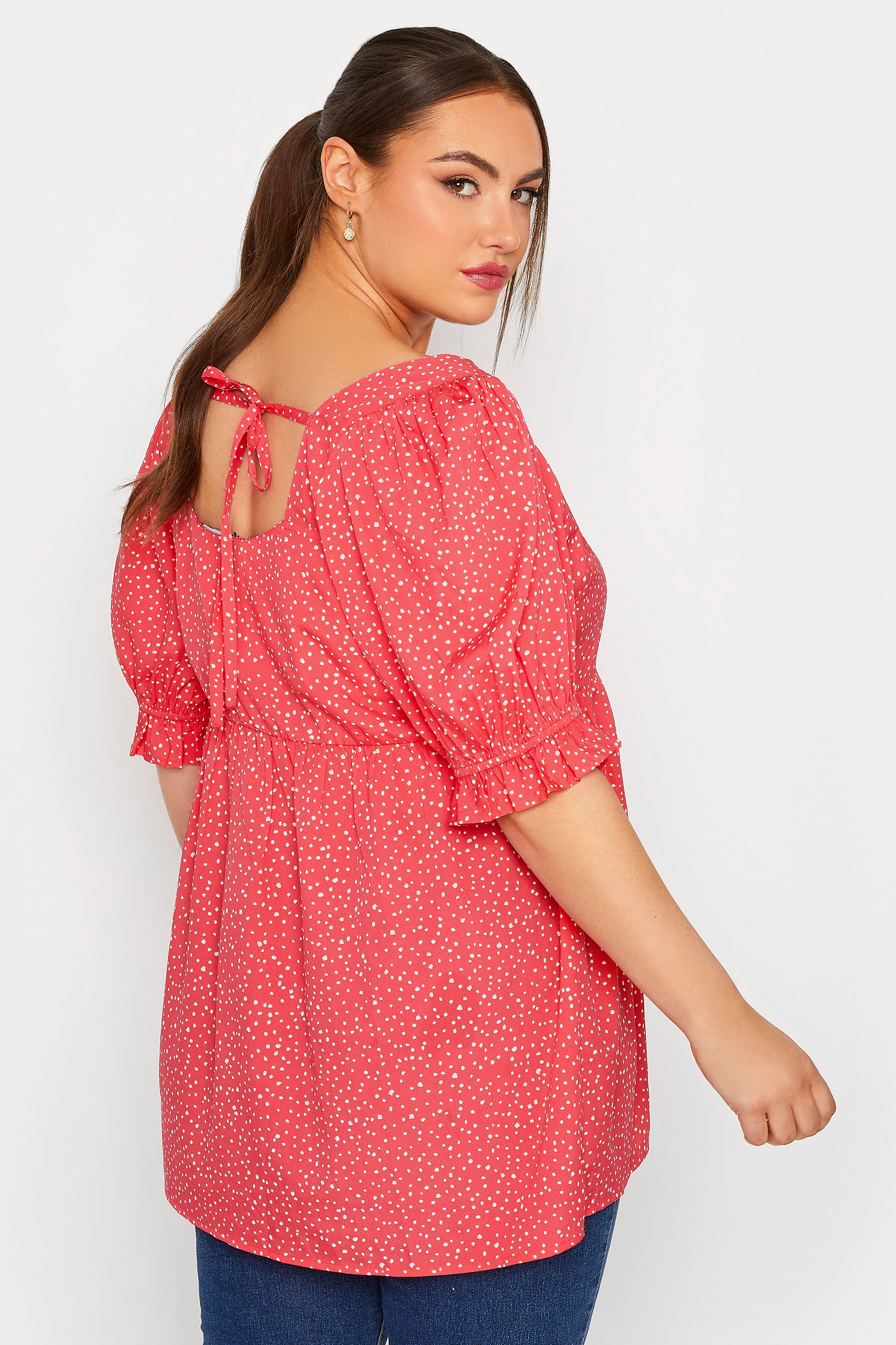 LIMITED COLLECTION Plus Size Pink Spot Print Puff Sleeve Top | Yours Clothing 3