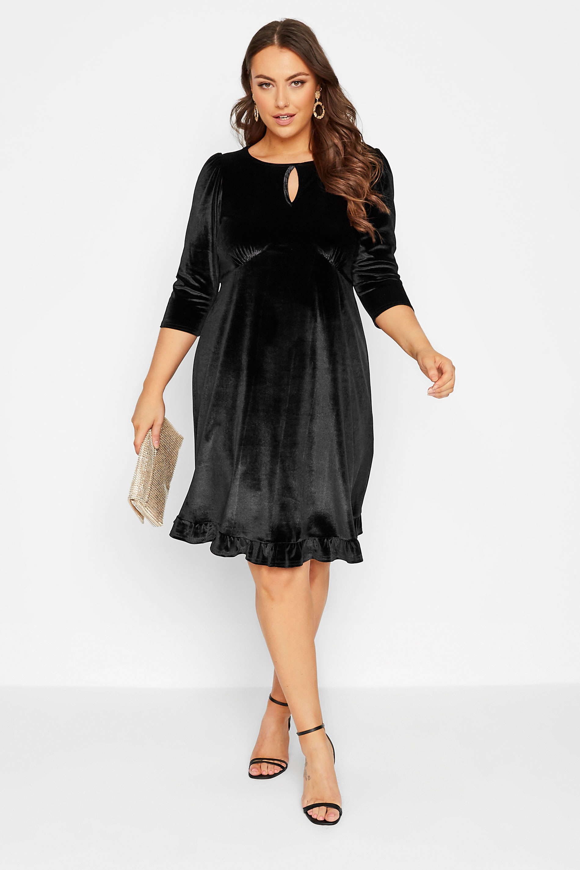 Curve Plus Size Womens Black Keyhole Velvet Midi Dress | Yours Clothing 1