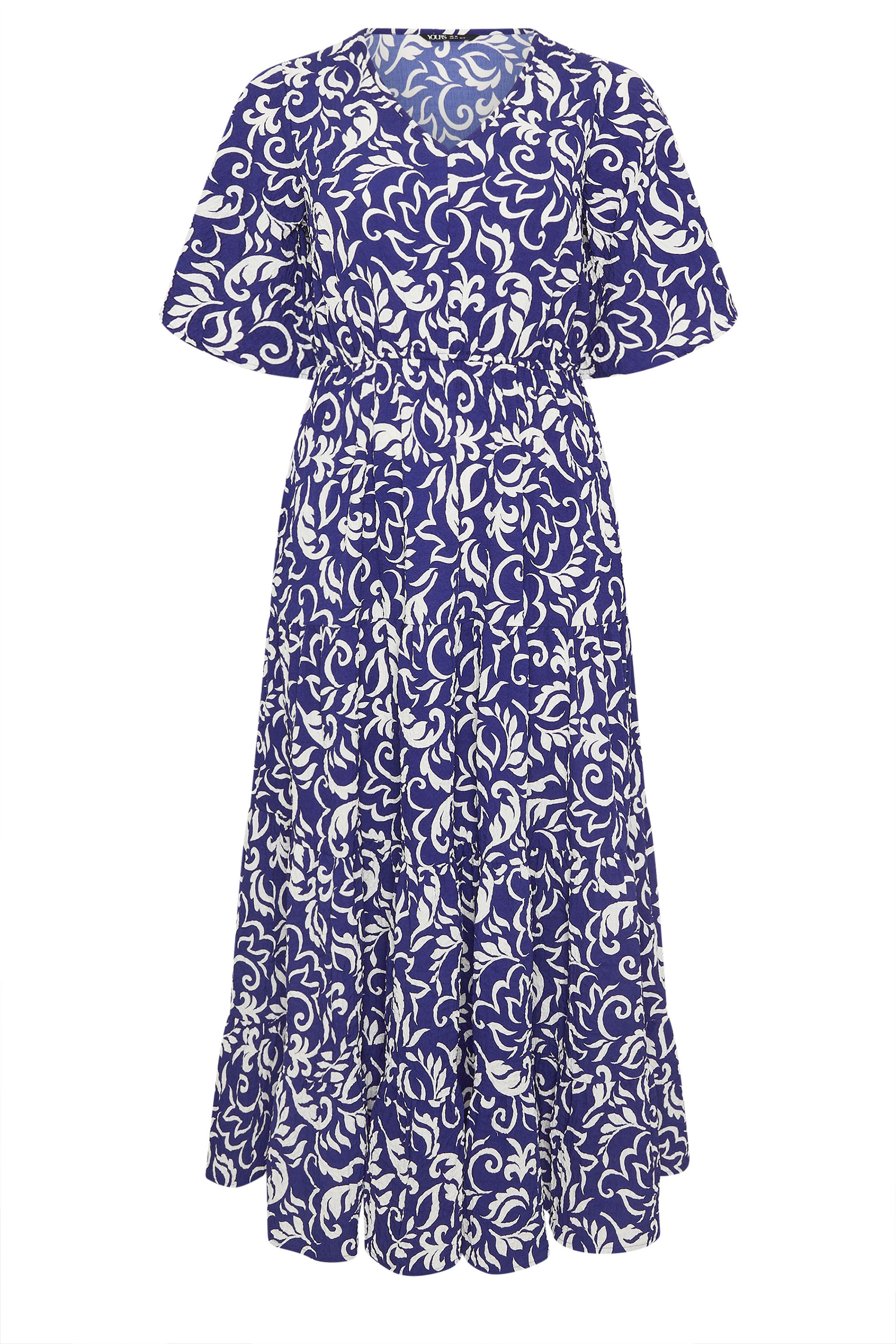 YOURS Plus Size Cobalt Blue Leaf Print Tiered Maxi Dress | Yours Clothing 5