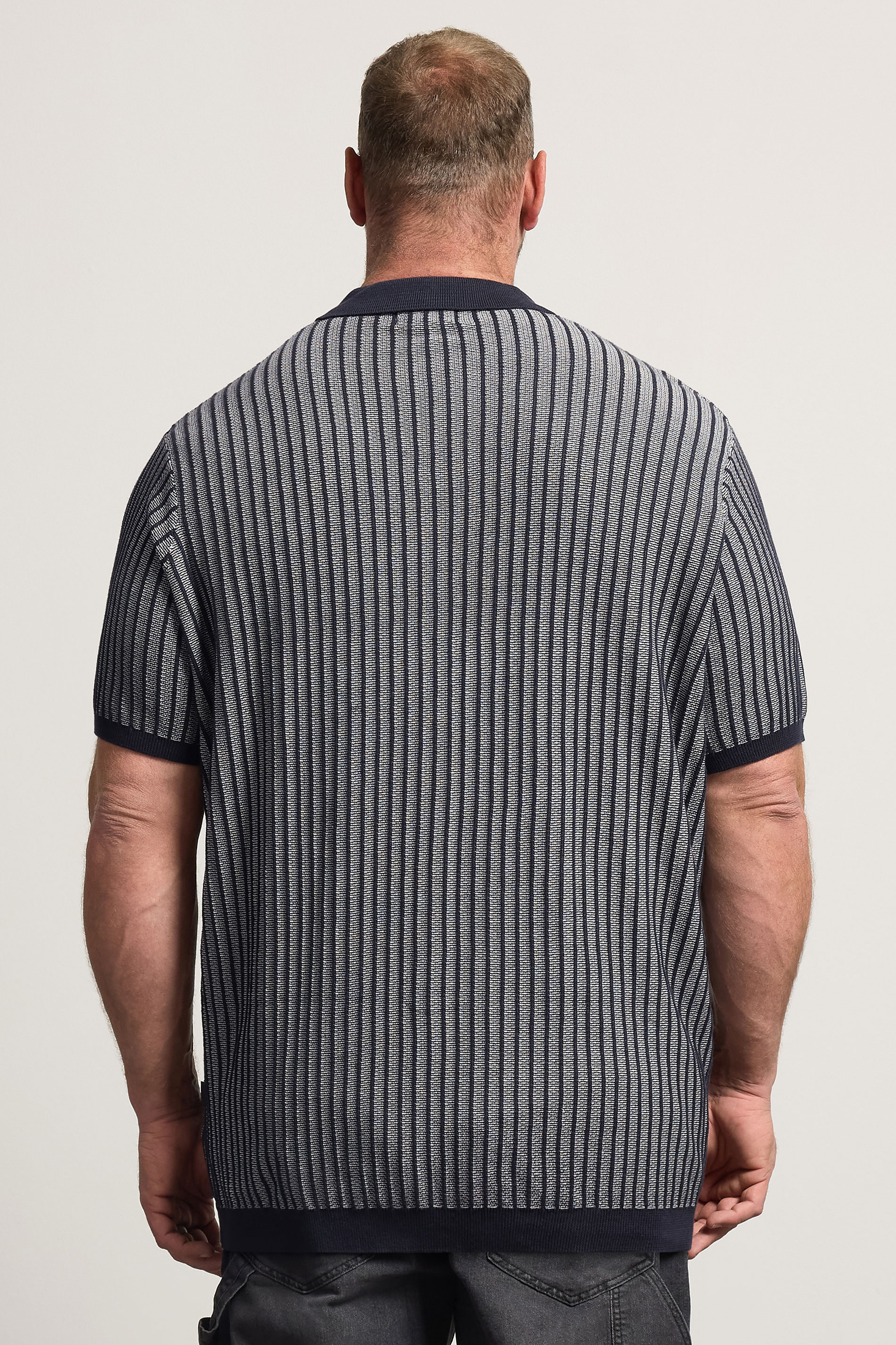 BadRhino Big & Tall Navy Blue Knitted Stripe Shirt | BadRhino 4