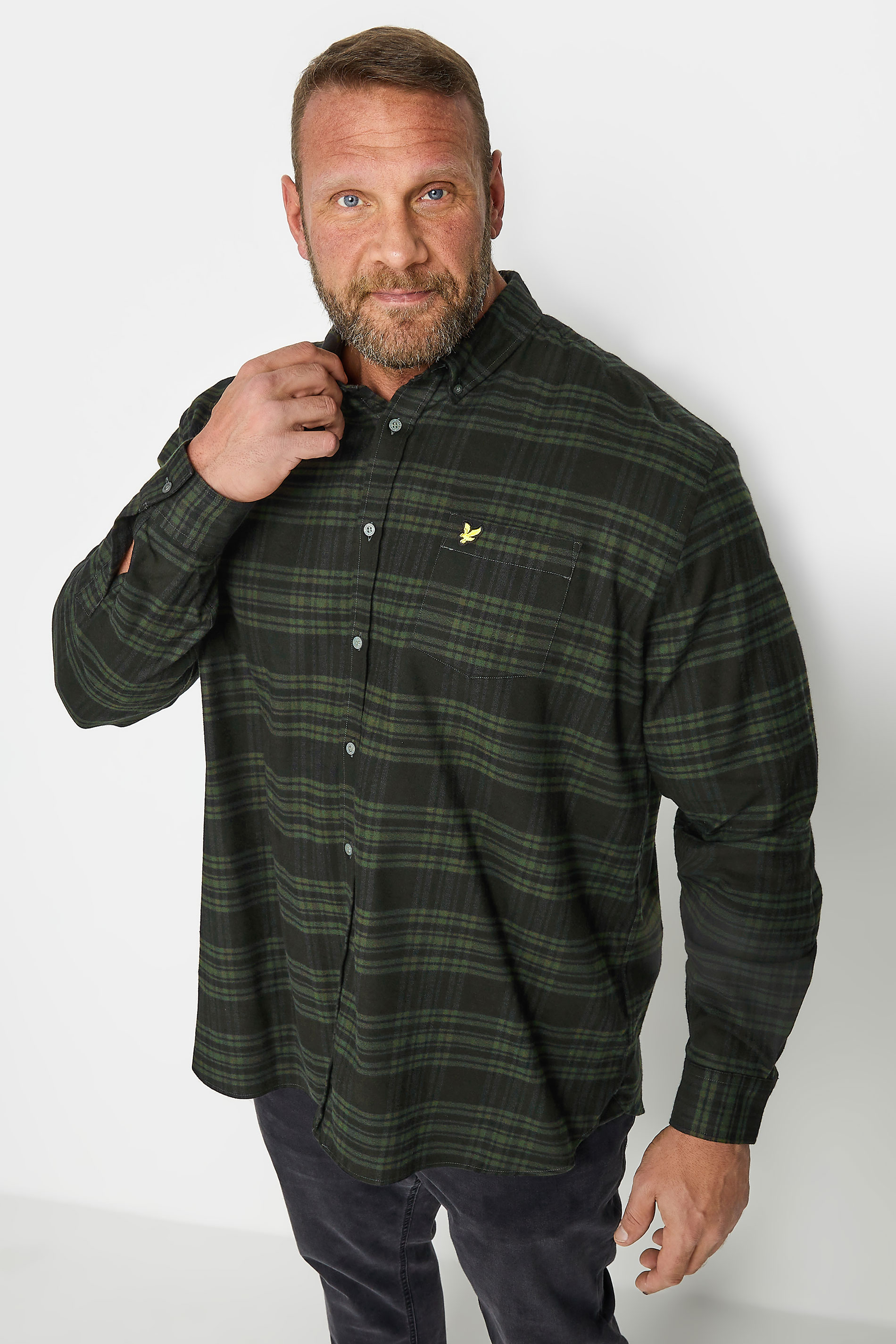 LYLE & SCOTT Big & Tall Khaki Green Check Flannel Shirt | BadRhino 1