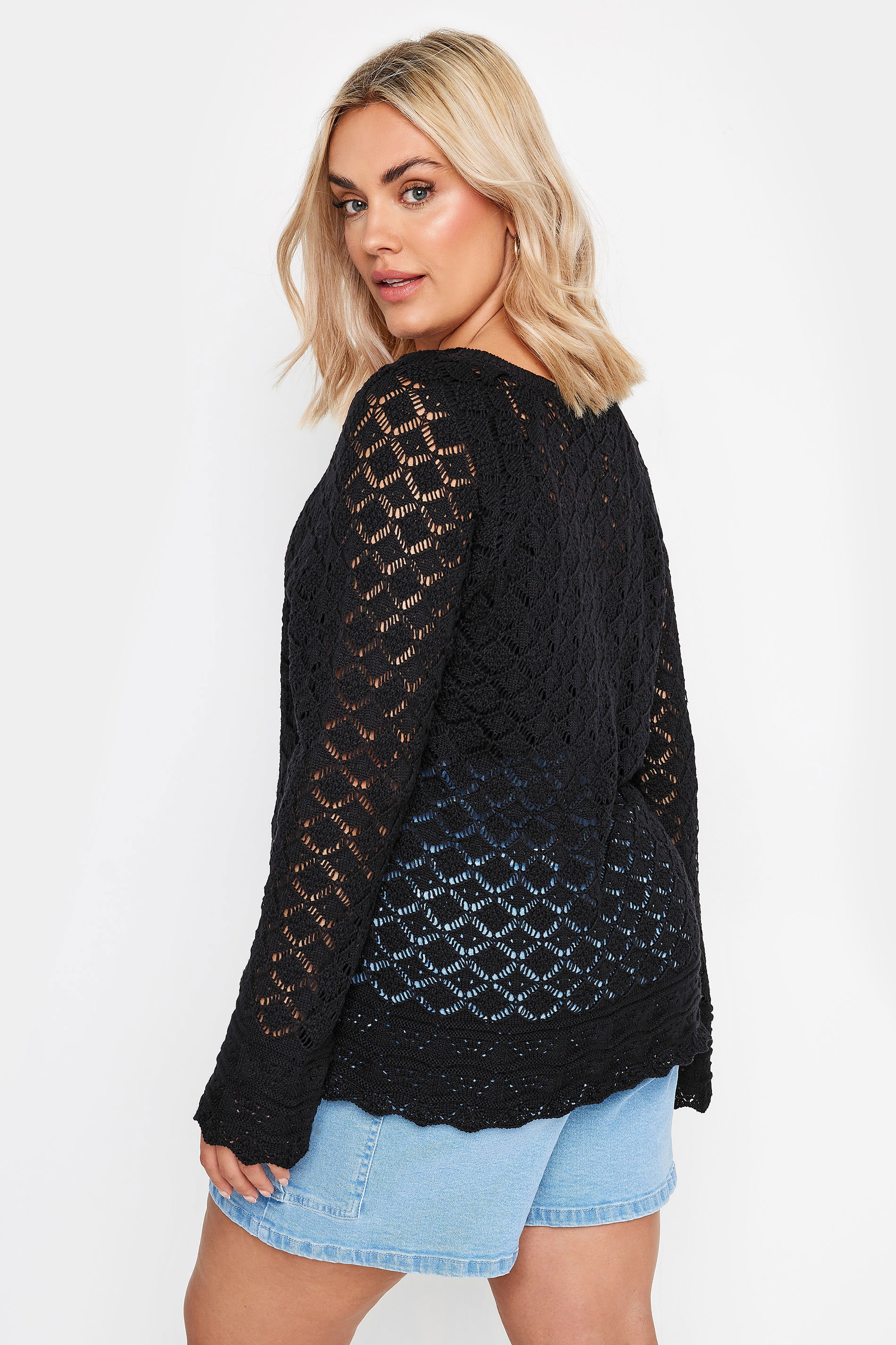 YOURS Plus Size Black Crochet Detail Jumper | Yours Clothing 4