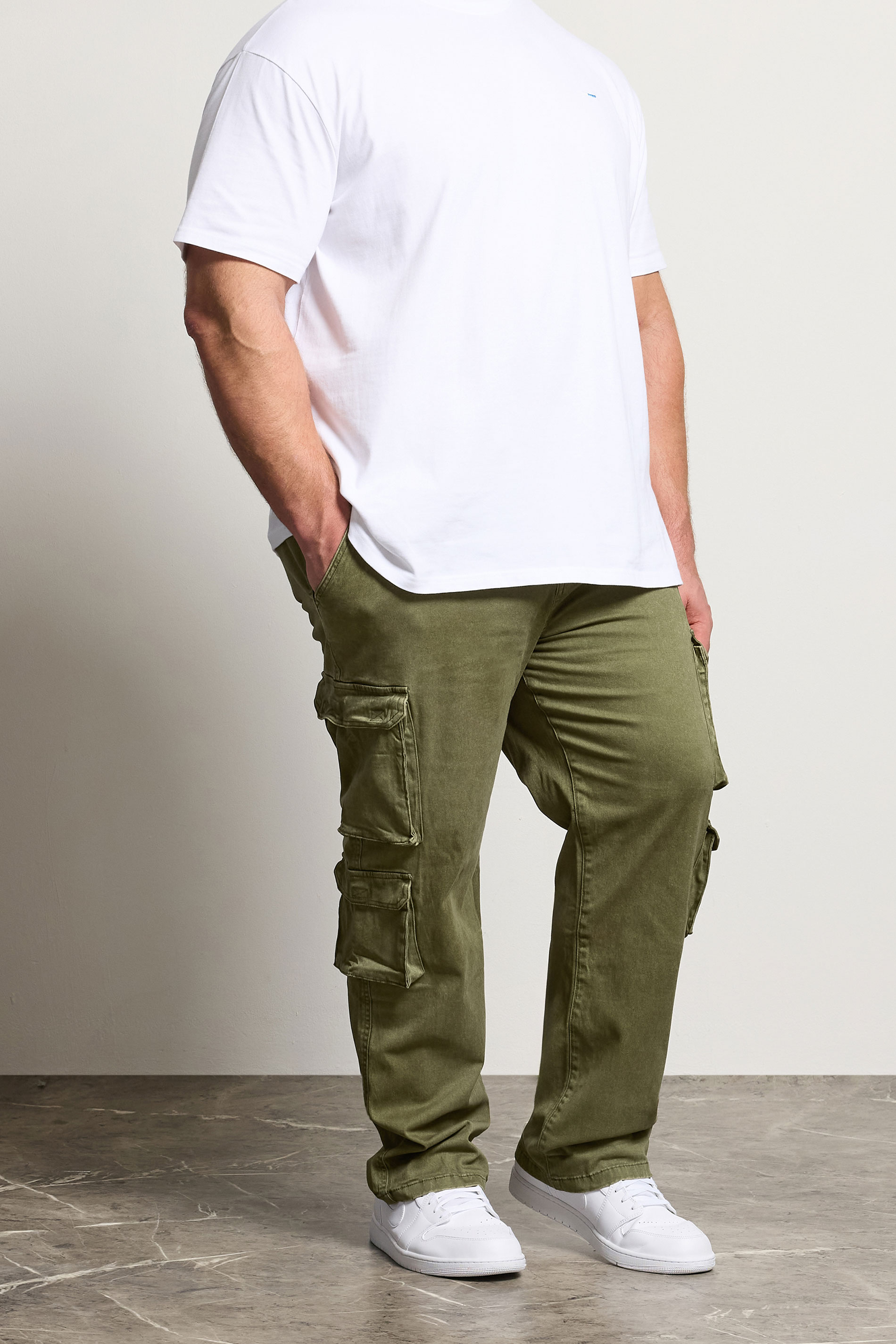 BadRhino Big & Tall Olive Green Acid Wash Double Pocket Cargo Trousers | BadRhino 1