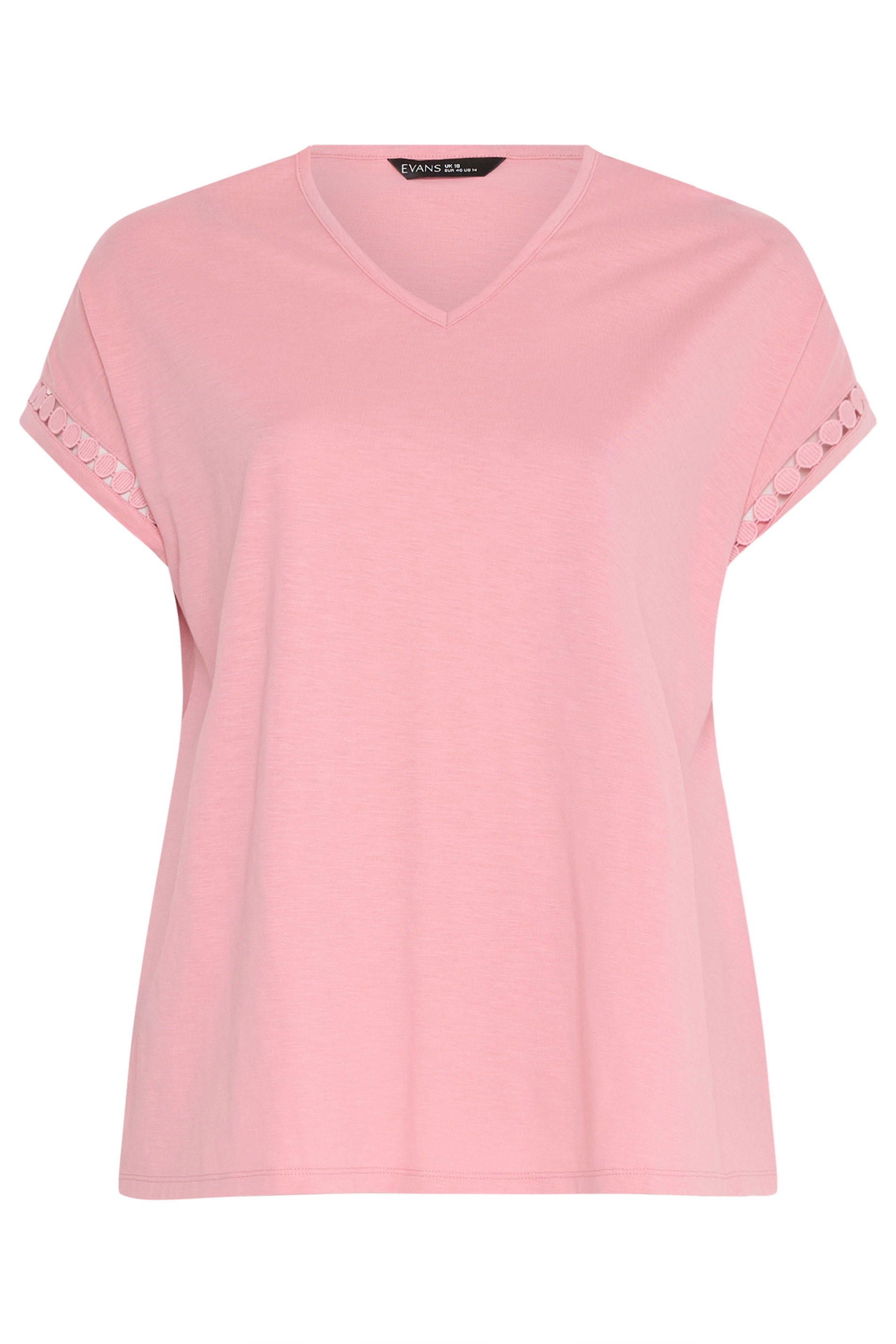 EVANS Plus Size Pink Crochet Trim T-Shirt | Evans  5
