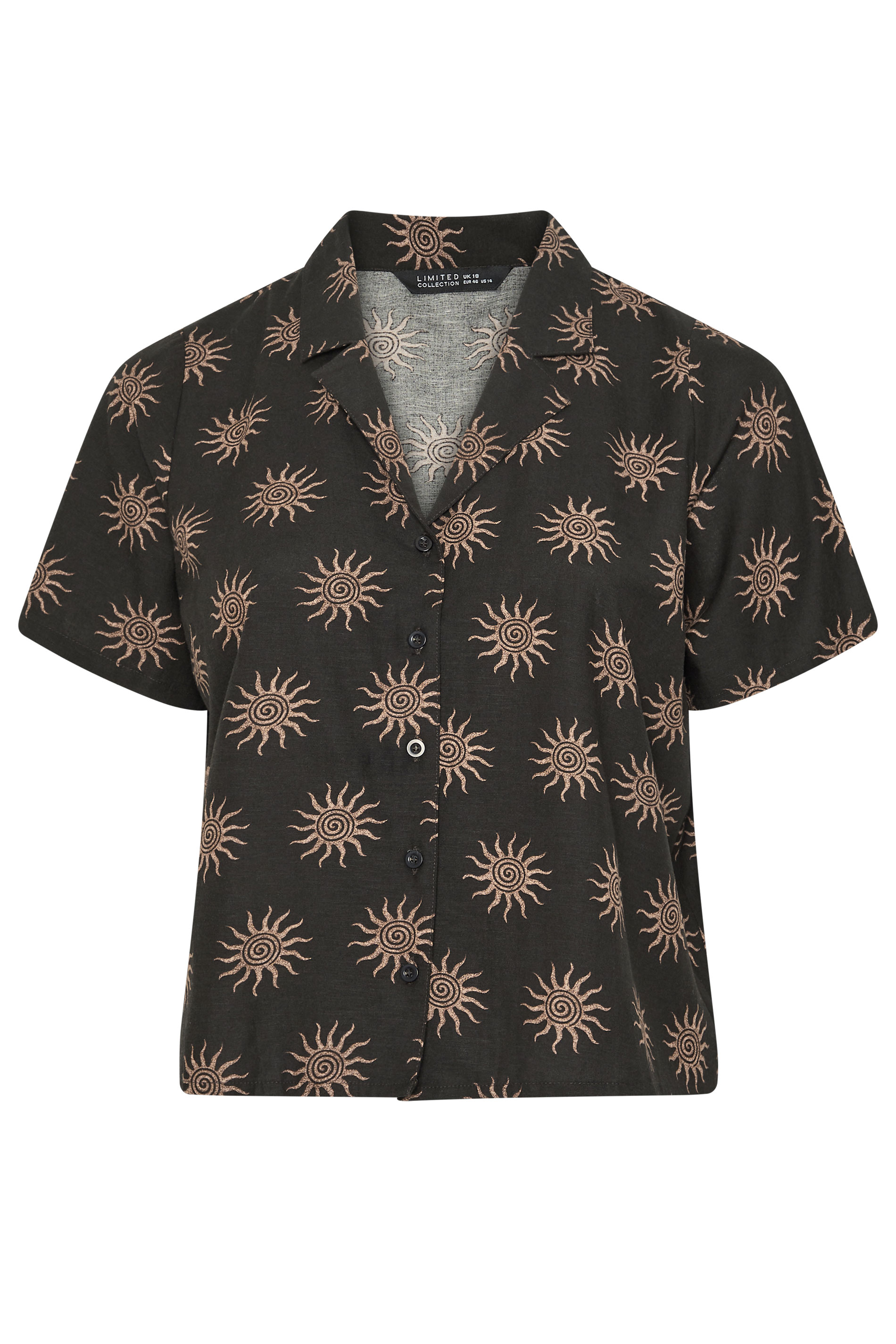 LIMITED COLLECTION Curve Dark Brown Sun Print Linen Boxy Shirt | Yours Clothing 6