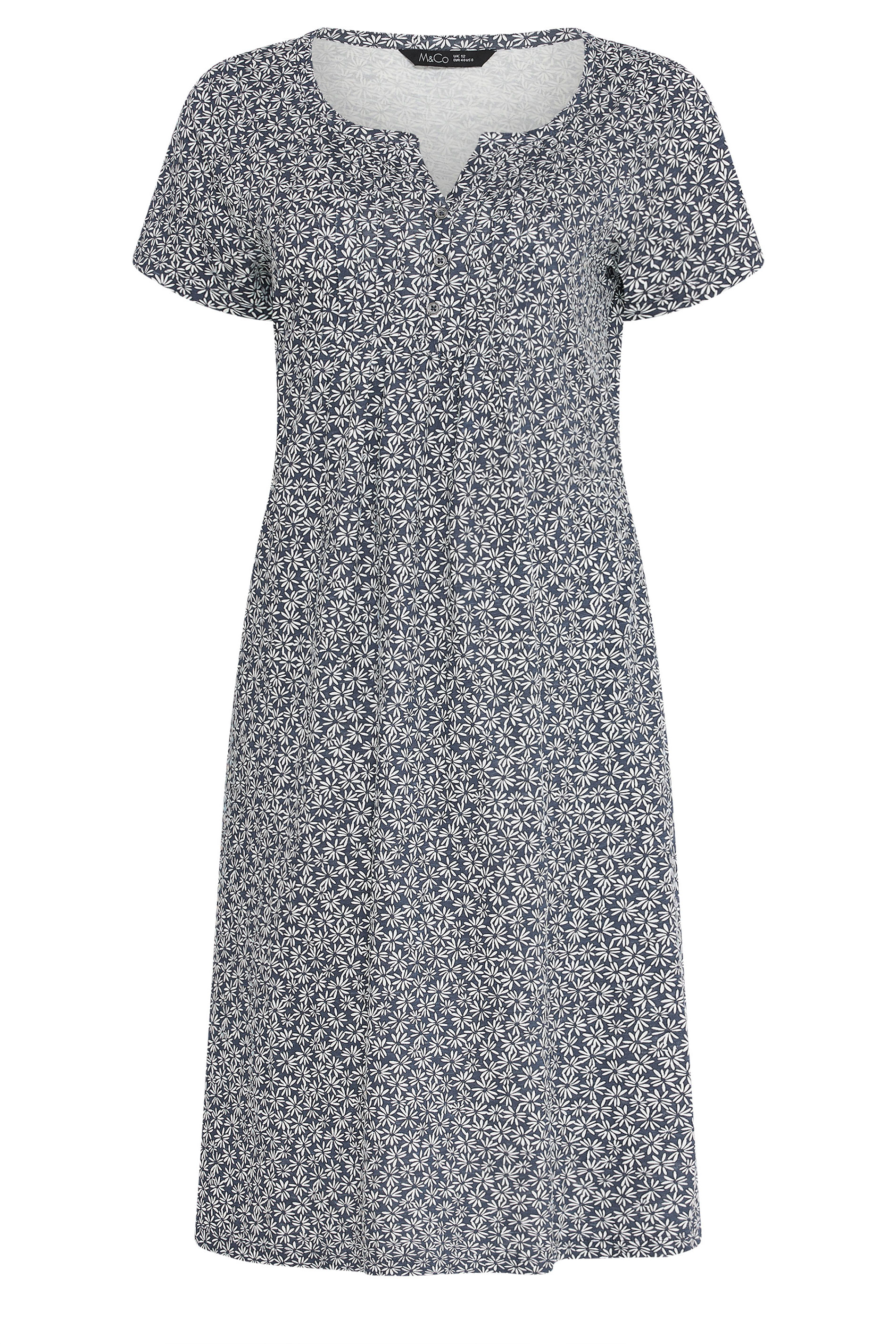 M&Co Navy Blue Ditsy Floral Henley Cotton Midi Dress | M&Co 5