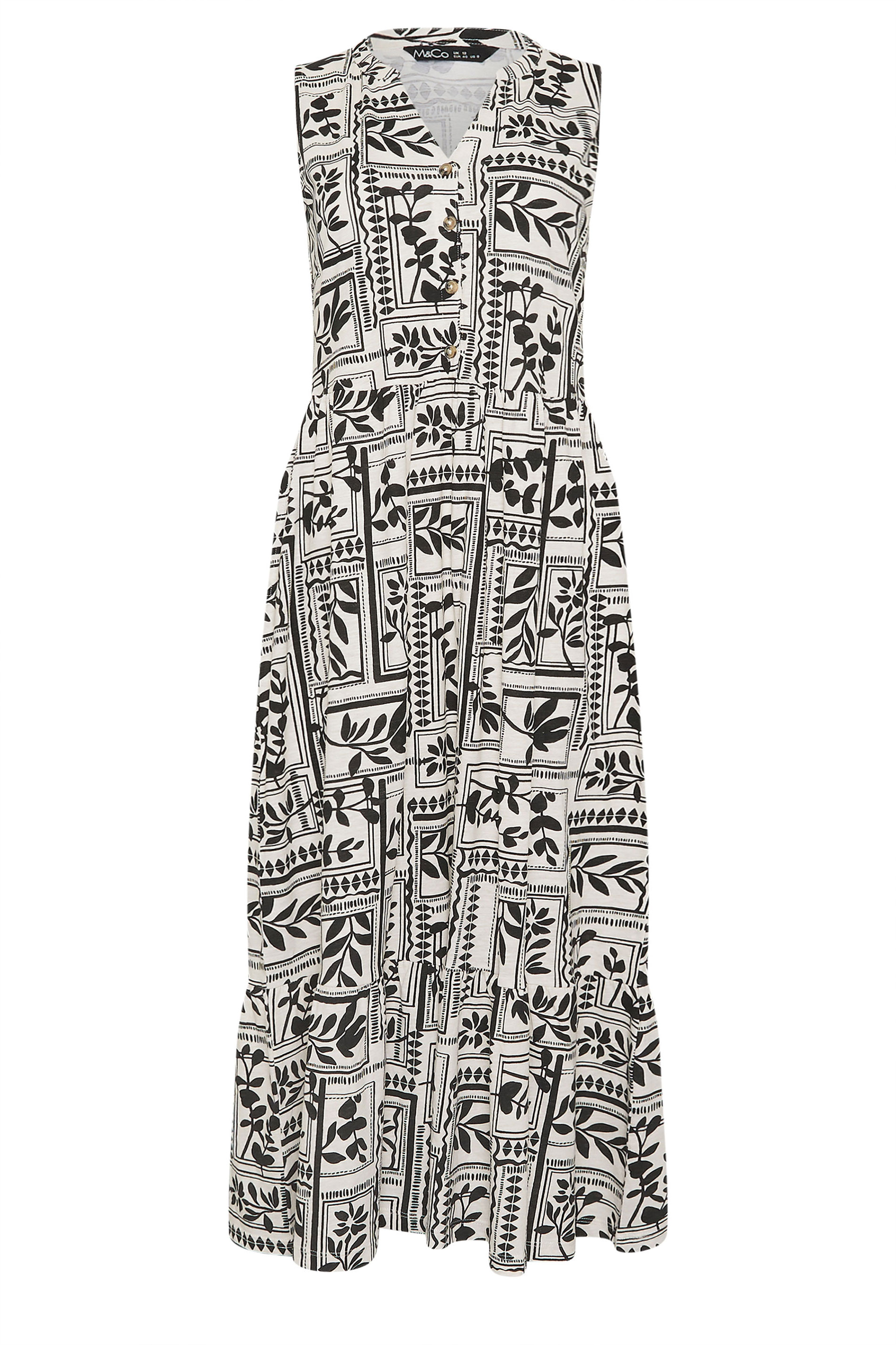 M&Co Black Leaf Print Cotton Sleeveless Midi Dress | M&Co 5