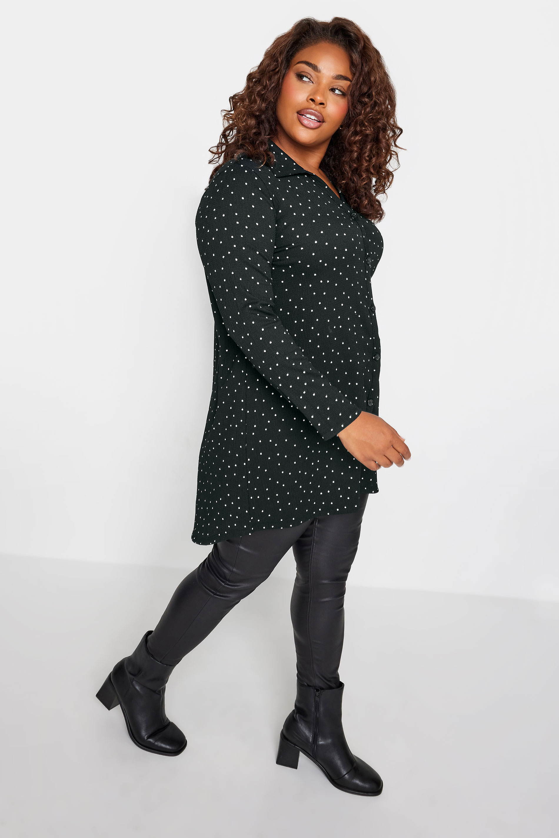 YOURS Plus Size Black Spot Print Shirt | Yours Clothing 2