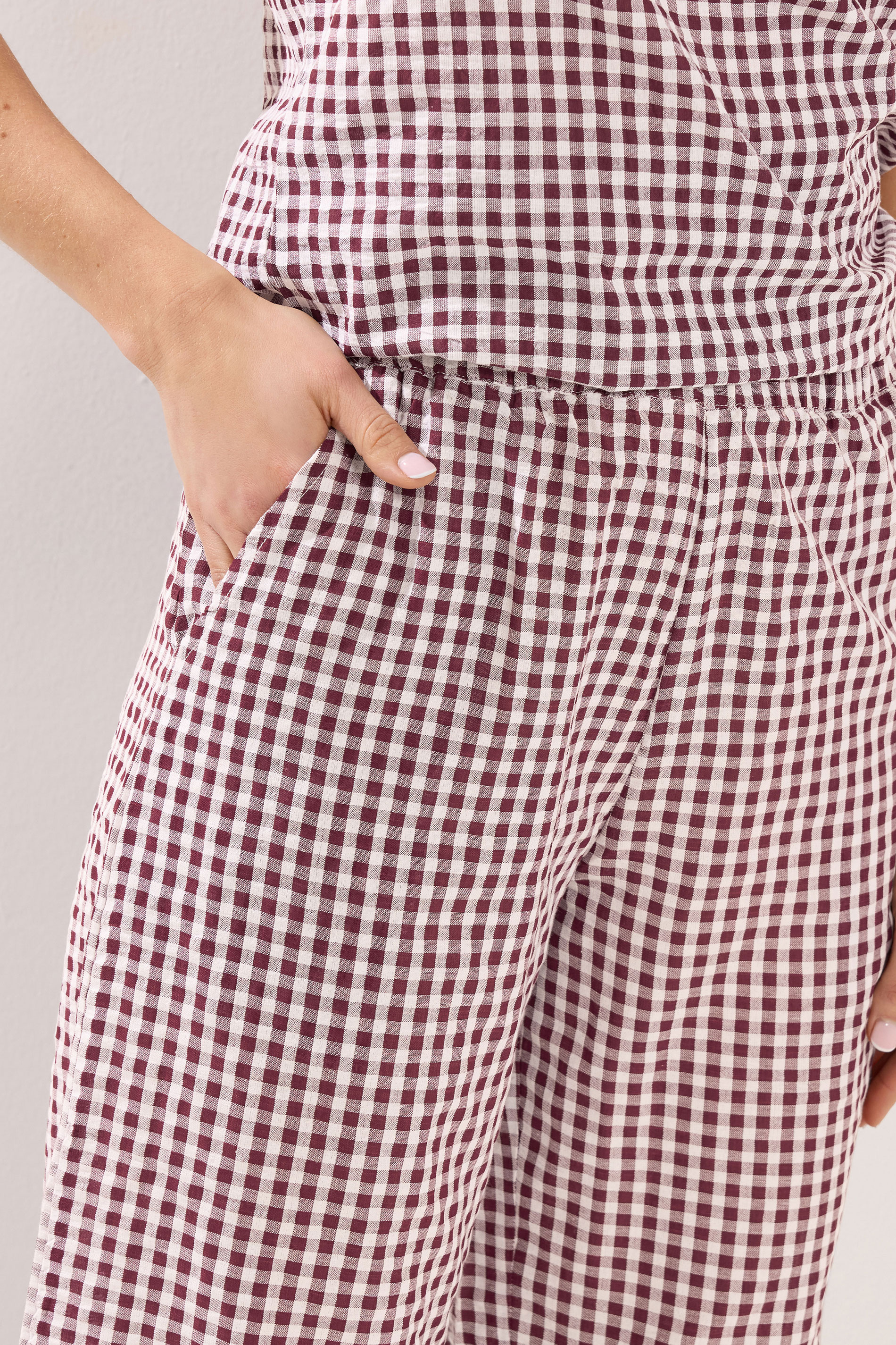 LTS Tall Women's Set Burgundy Red Gingham Cotton Vest Top & Trousers | Long Tall Sally 8