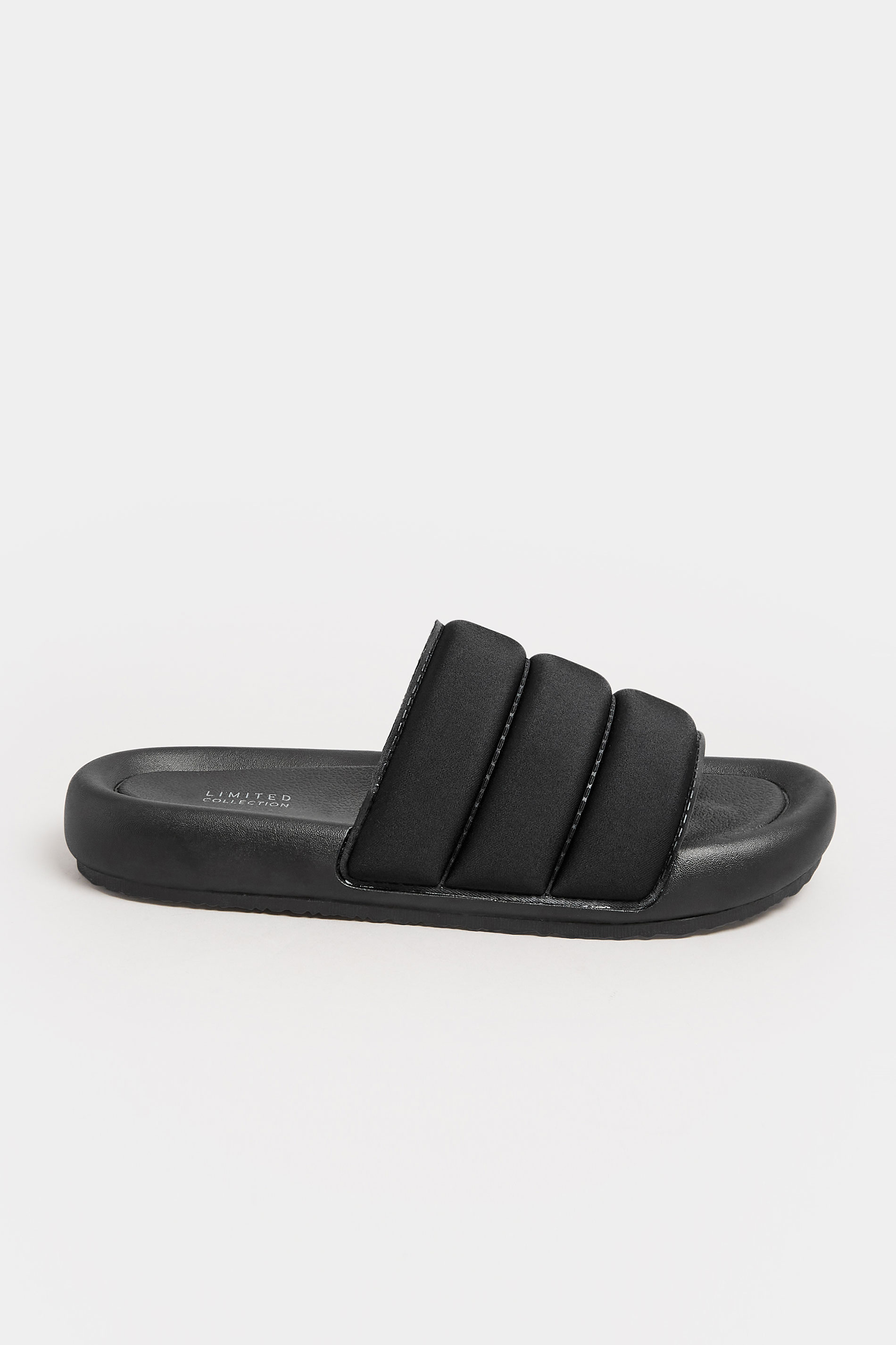 LIMITED COLLECTION Black Padded Sliders In Wide E Fit | Yours Clothing