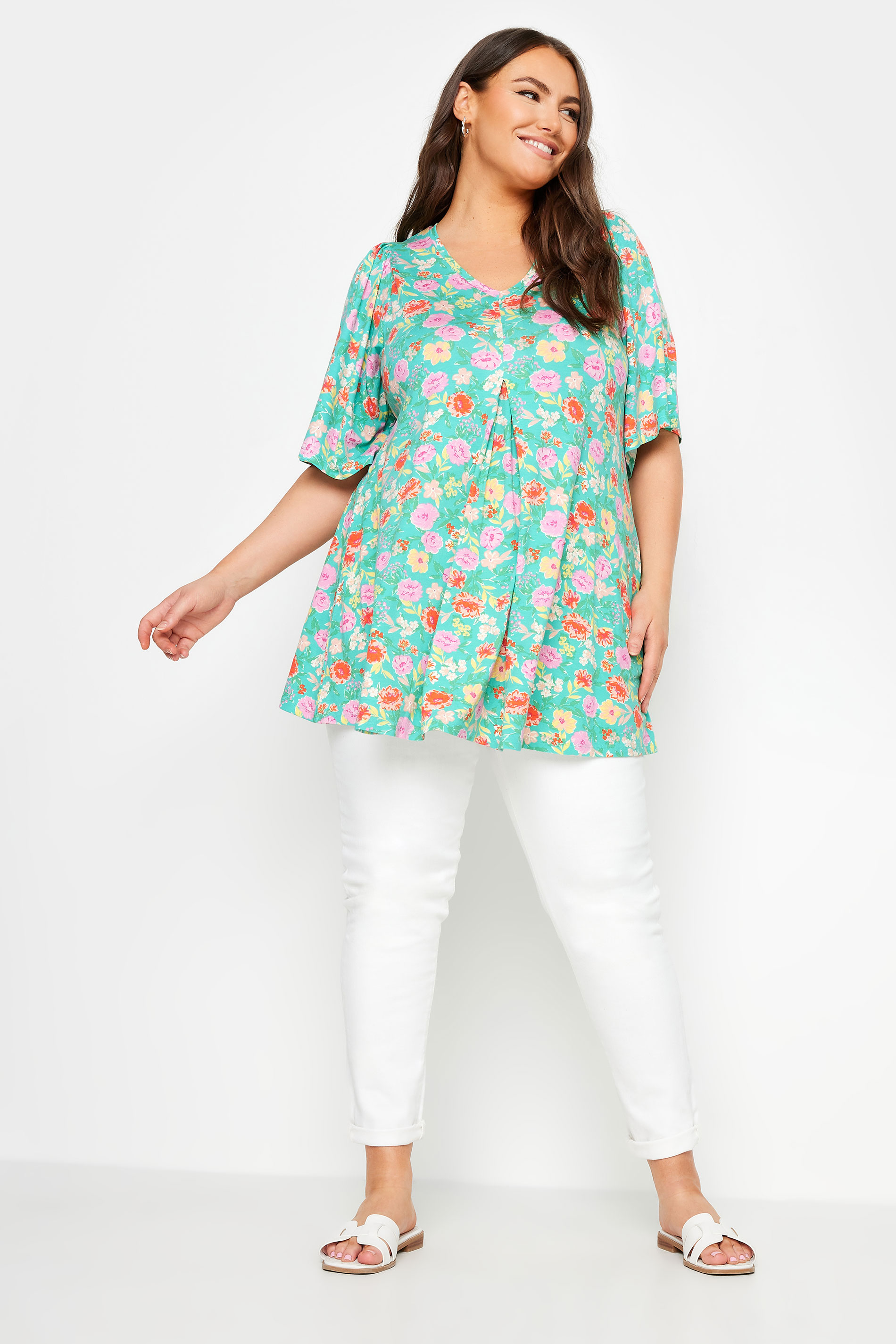 YOURS Plus Size Blue Ditsy Floral Print Swing Top | Yours Clothing 2