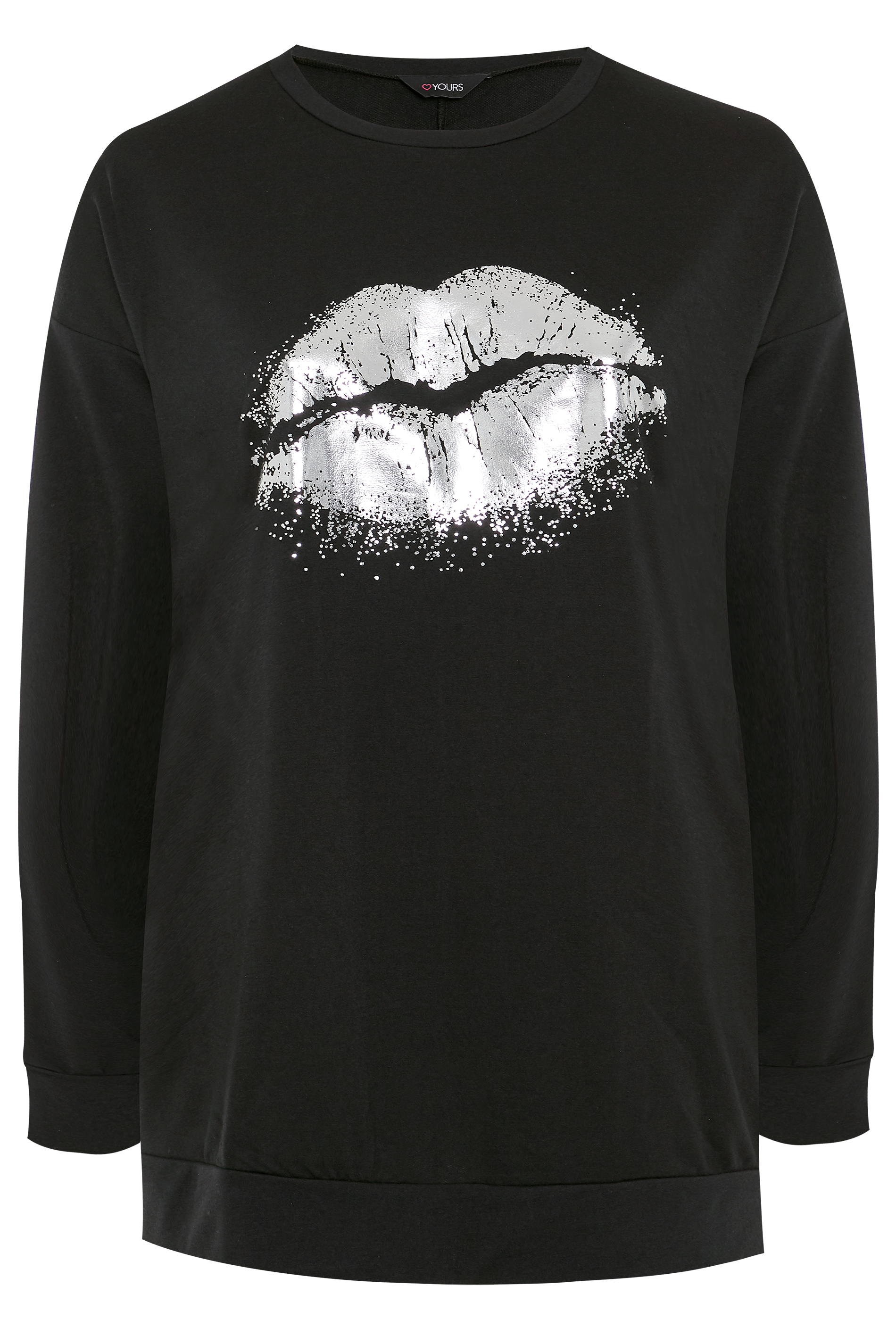 Black Foil Lips Print Sweatshirt | Yours Clothing