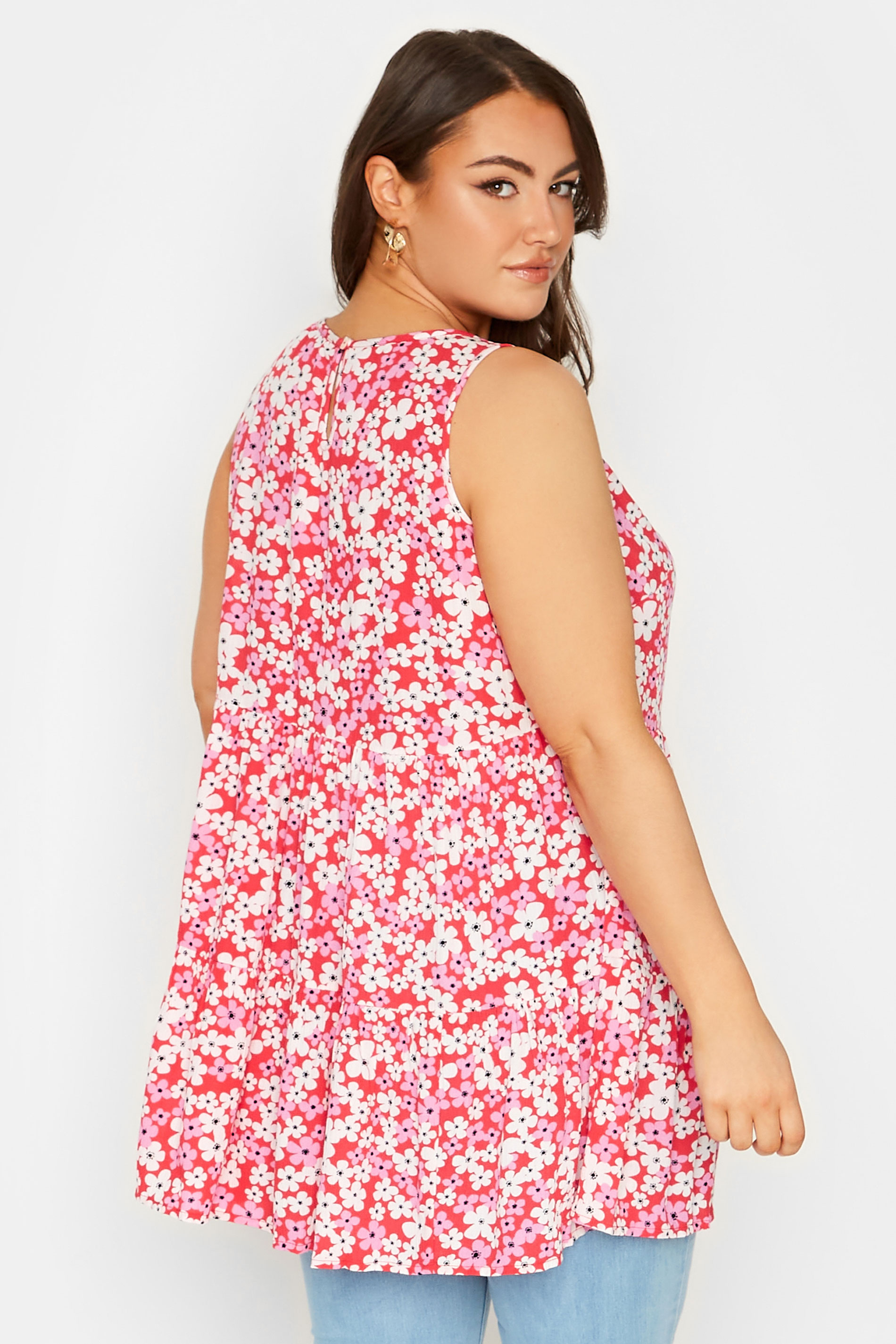 YOURS Plus Size Pink Floral Print Crinkle Vest Top | Yours Clothing 3