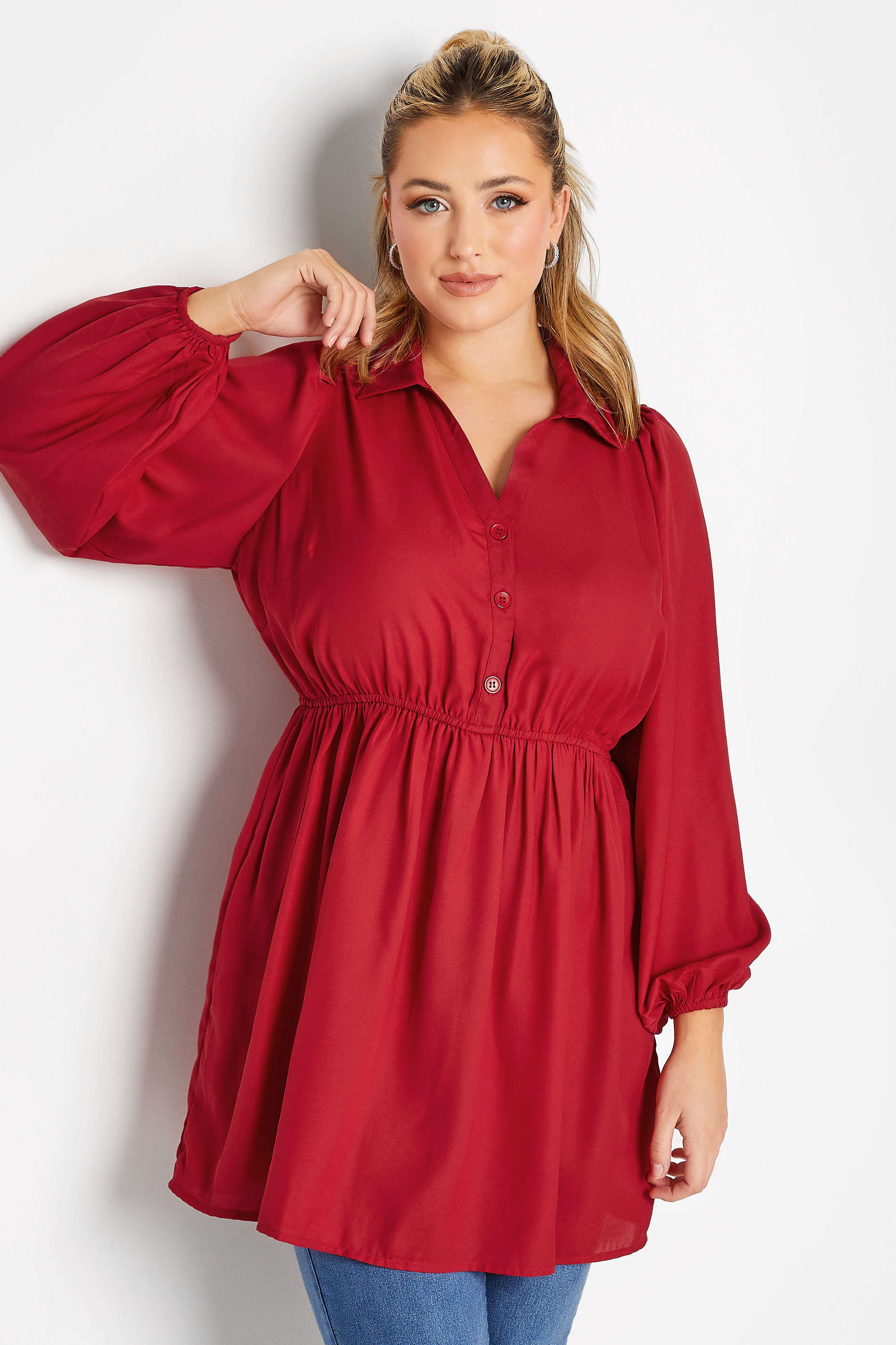LIMITED COLLECTION Plus Size Red Peplum Blouse | Yours Clothings 1