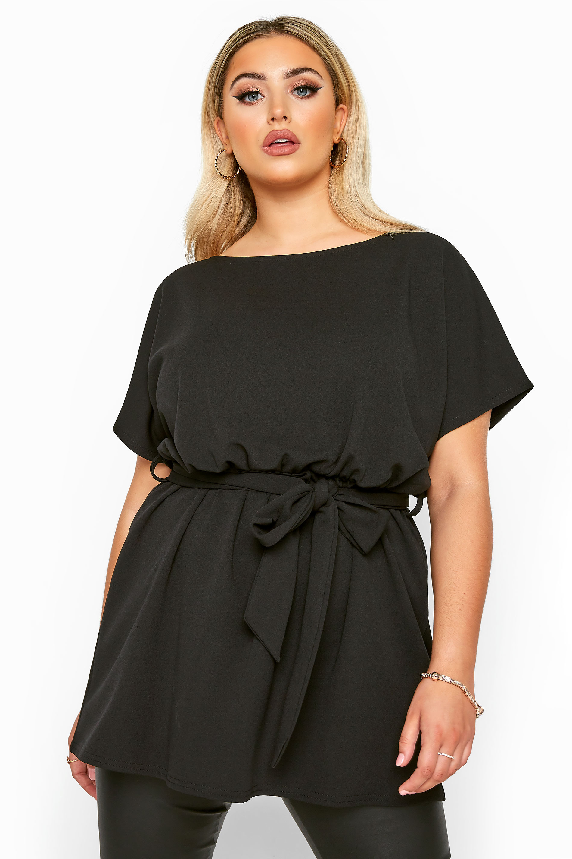 YOURS LONDON Black Belted Peplum Top | Yours Clothing