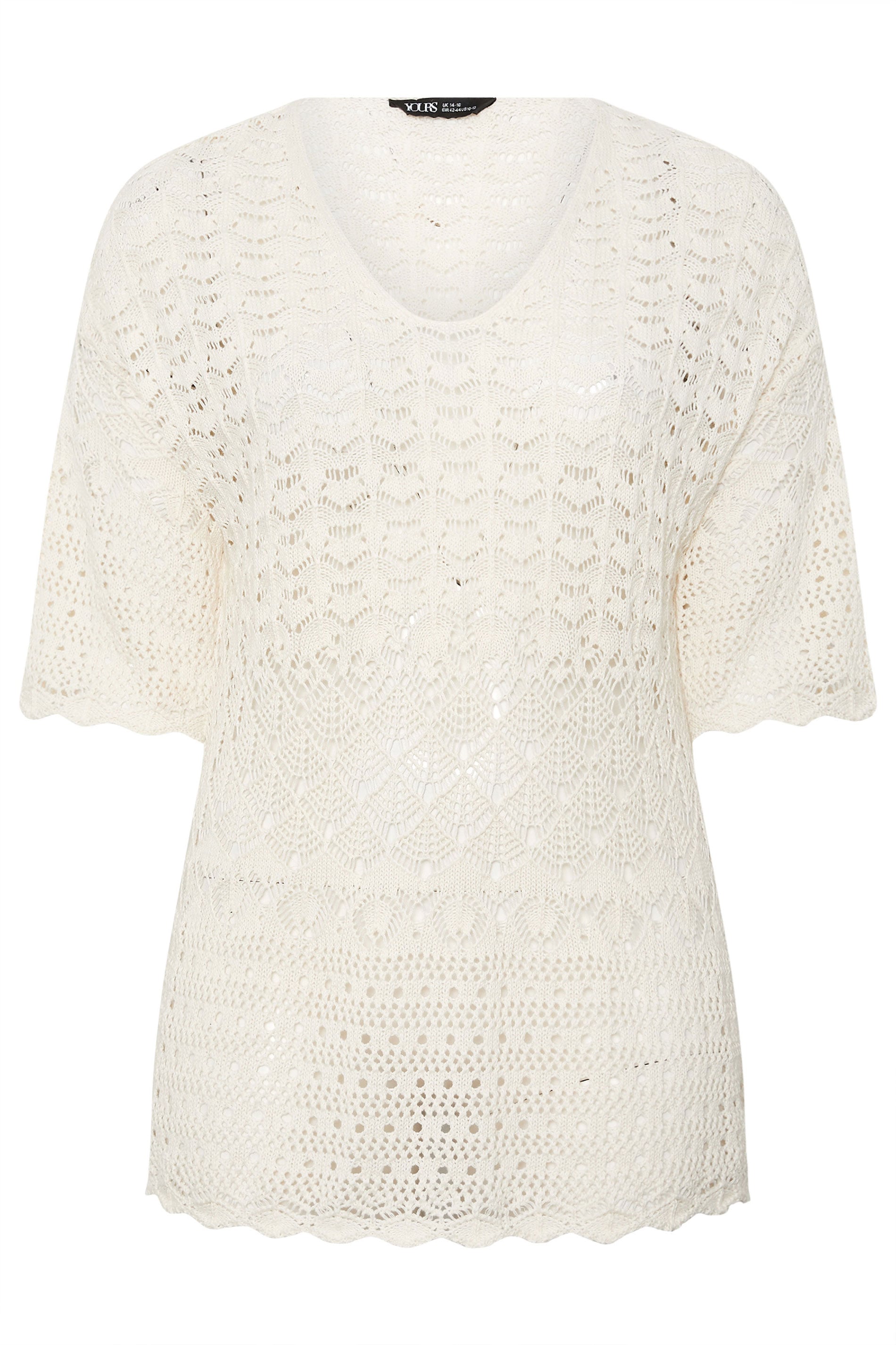 YOURS Plus Size Ivory White Crochet Crew Neck Top | Yours Clothing 5