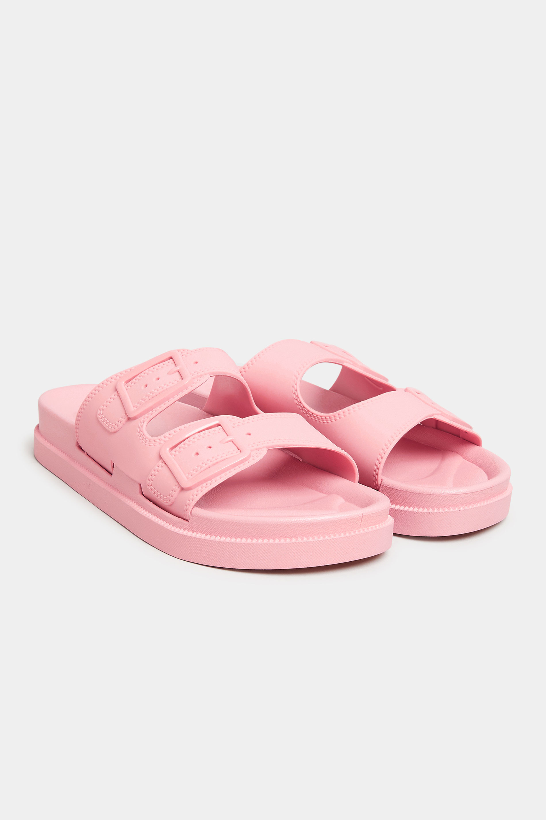Grande taille  Shoes Grande taille  Sandals | PixieGirl Pink Double Buckle Slider Sandals In Standard D Fit - KS31447