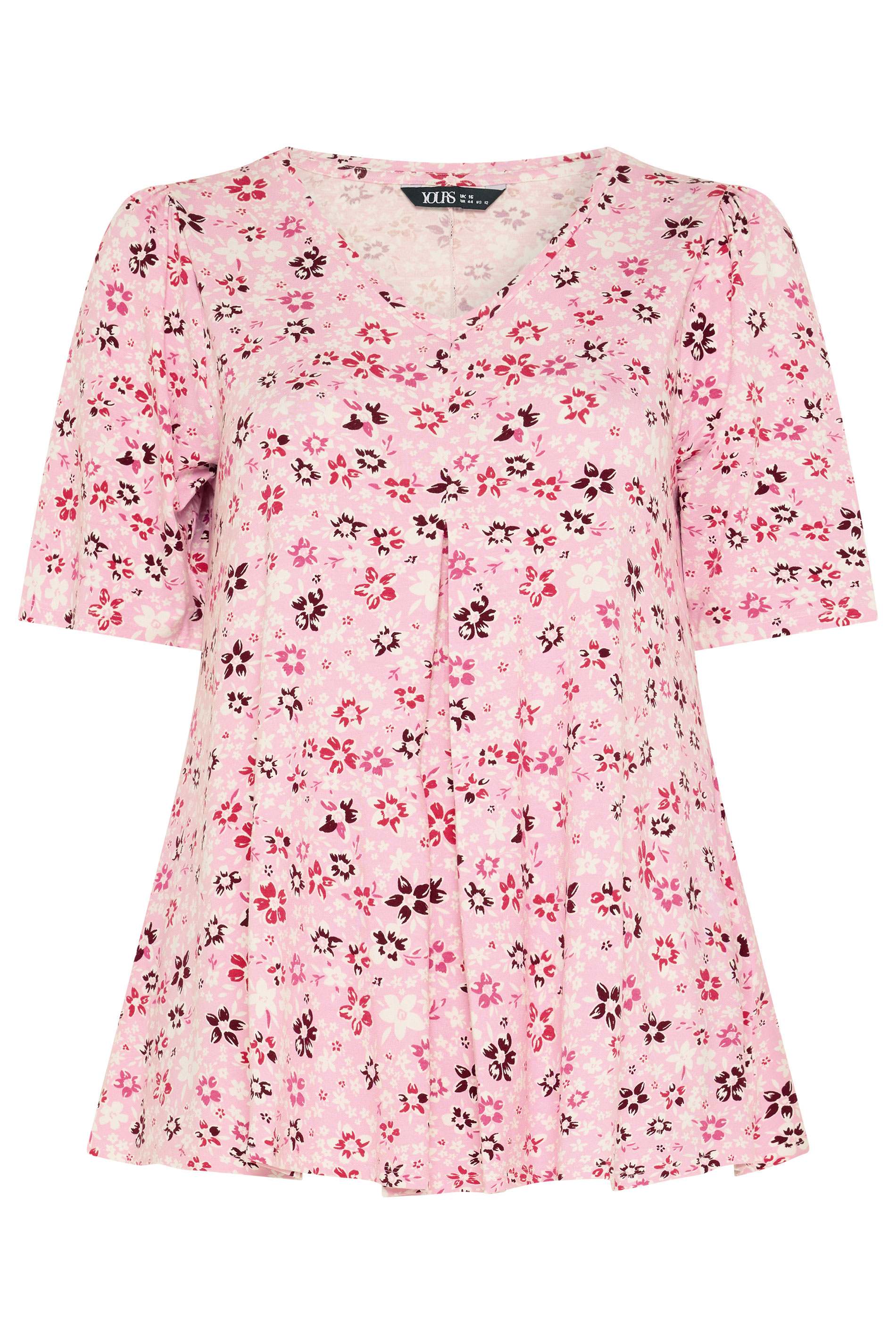 YOURS Plus Size Pink Floral Pleat Angel Sleeve Swing Top | Yours Clothing 5