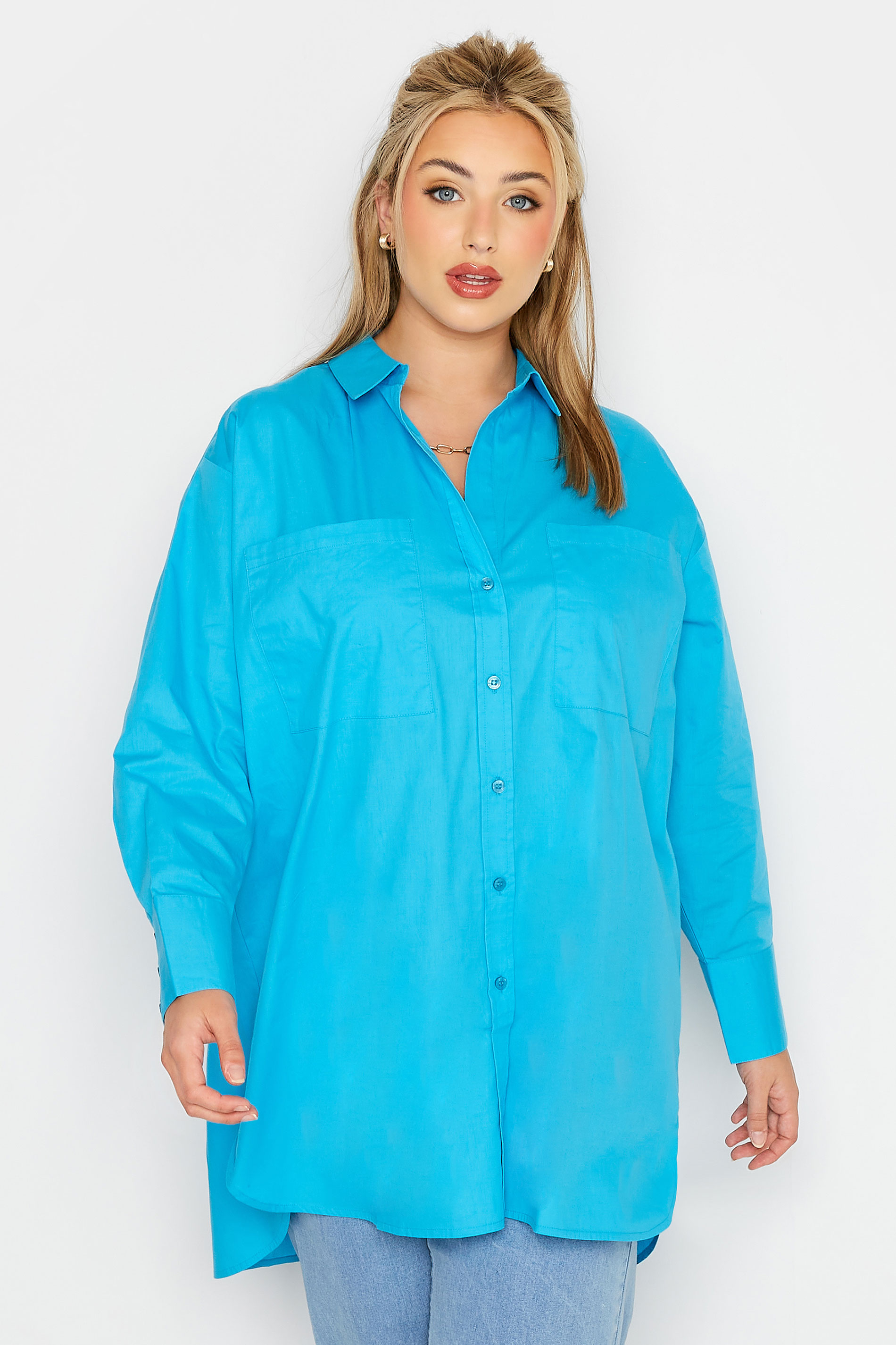 LIMITED COLLECTION Plus Size Bright Blue Oversized Boyfriend Shirt | Yours Clothing 2