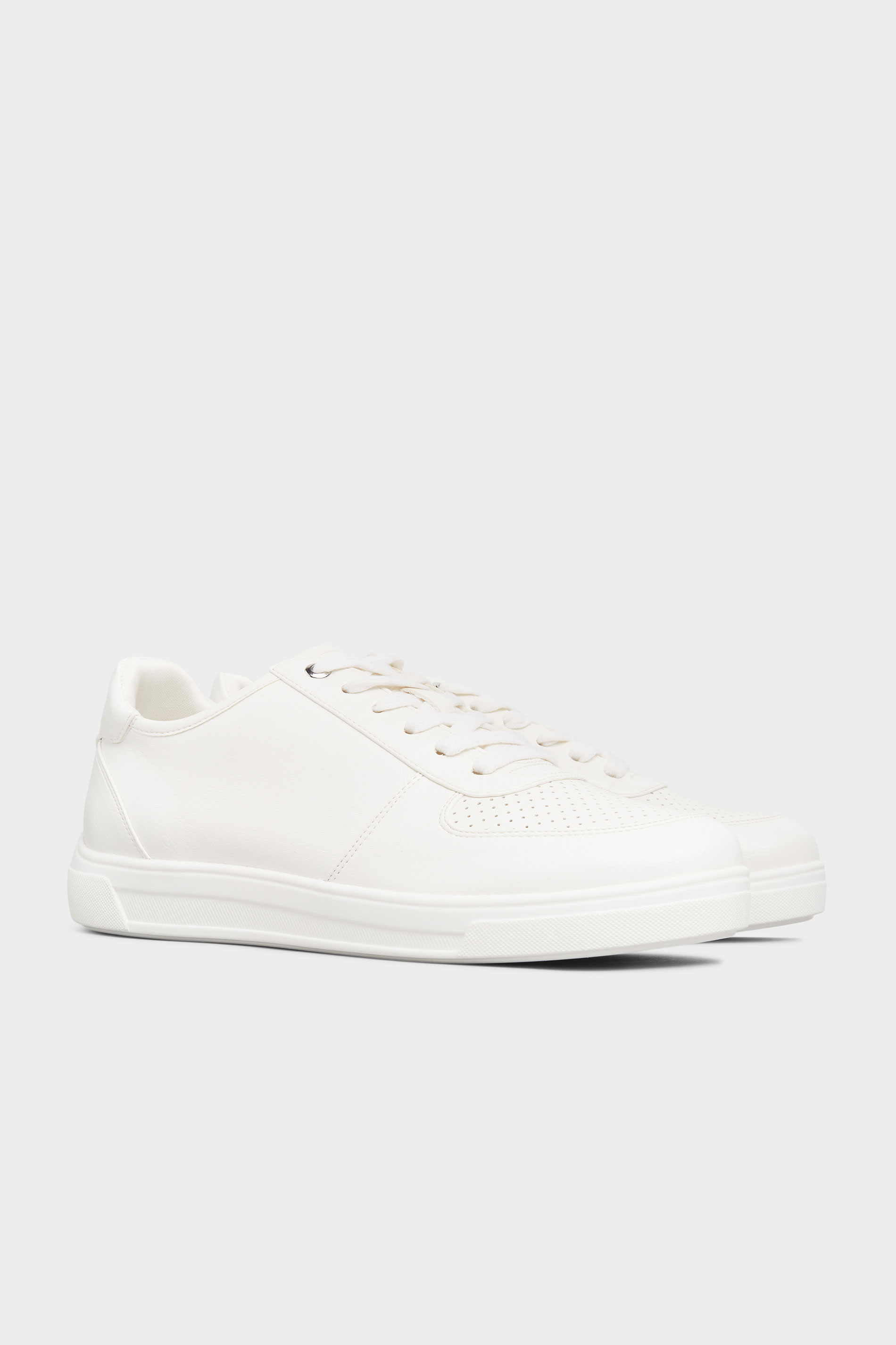 White Vegan Leather Lace Up Trainers In Extra Wide Fit | Long Tall Sally