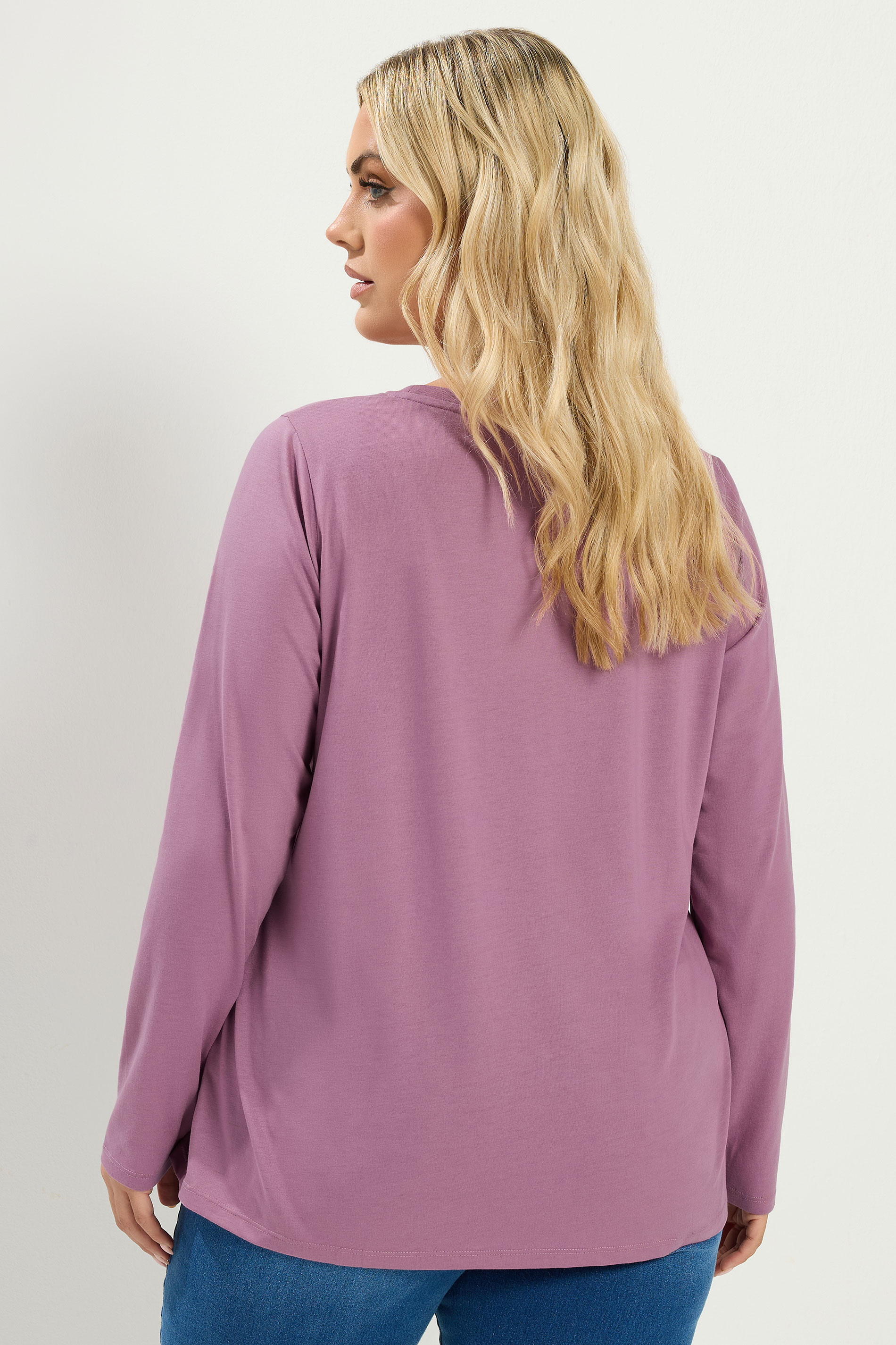 YOURS Plus Size Light Purple Long Sleeve Core T-Shirt | Yours Clothing 2