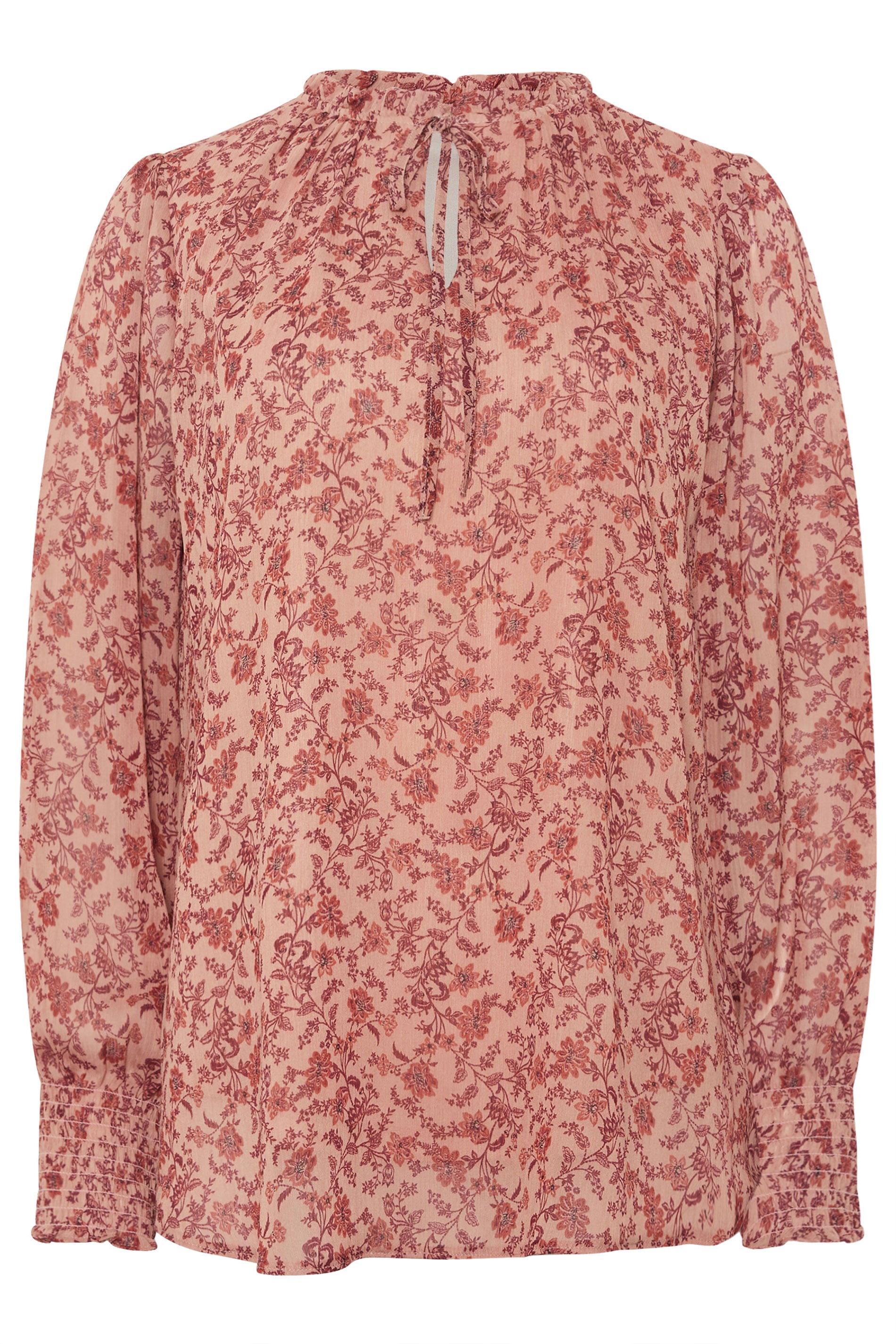 M&Co Pink Floral Tie Neck Blouse | M&Co 5