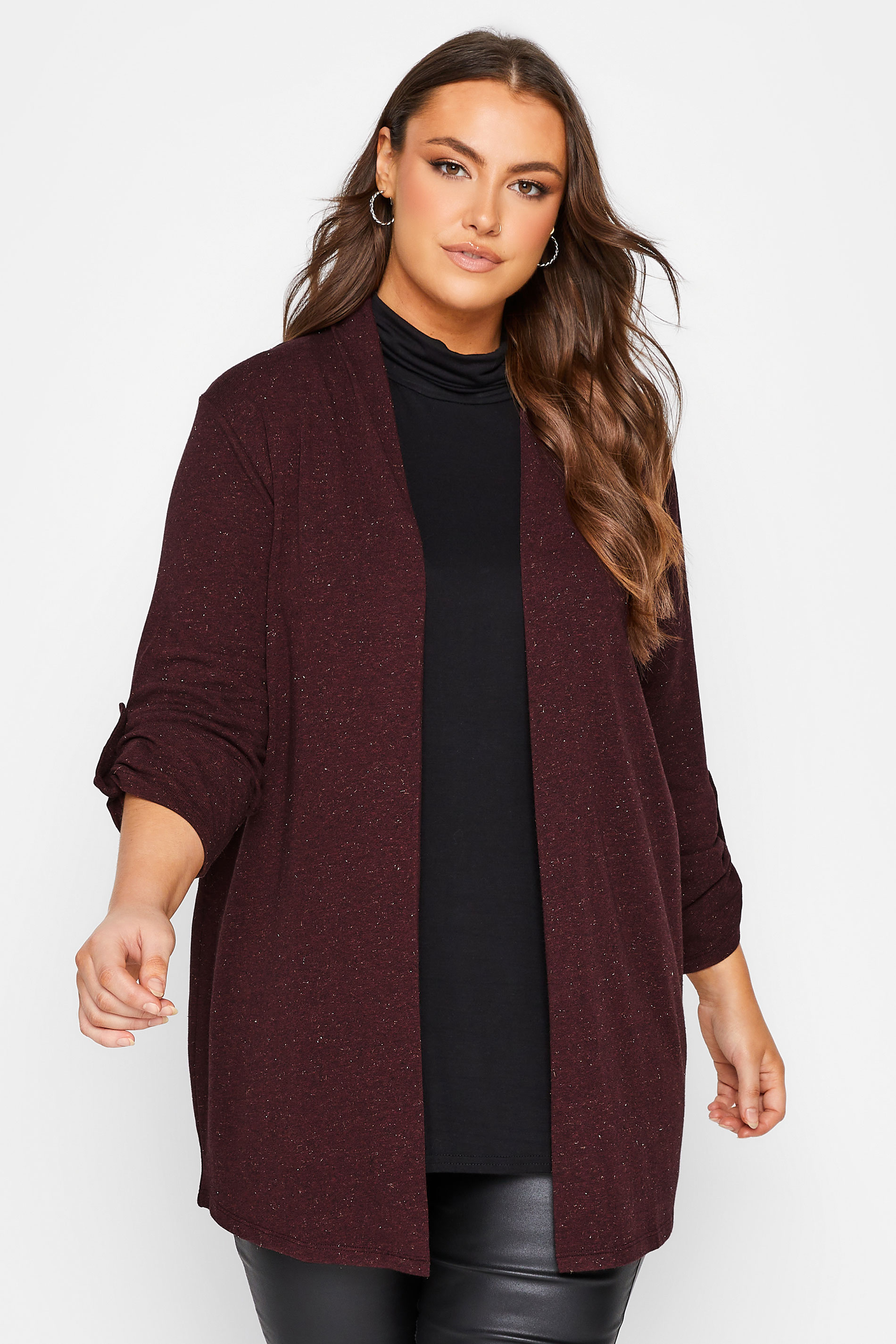 YOURS LUXURY Plus Size Burgundy Red Metallic Cardigan | Yours Clothing 1