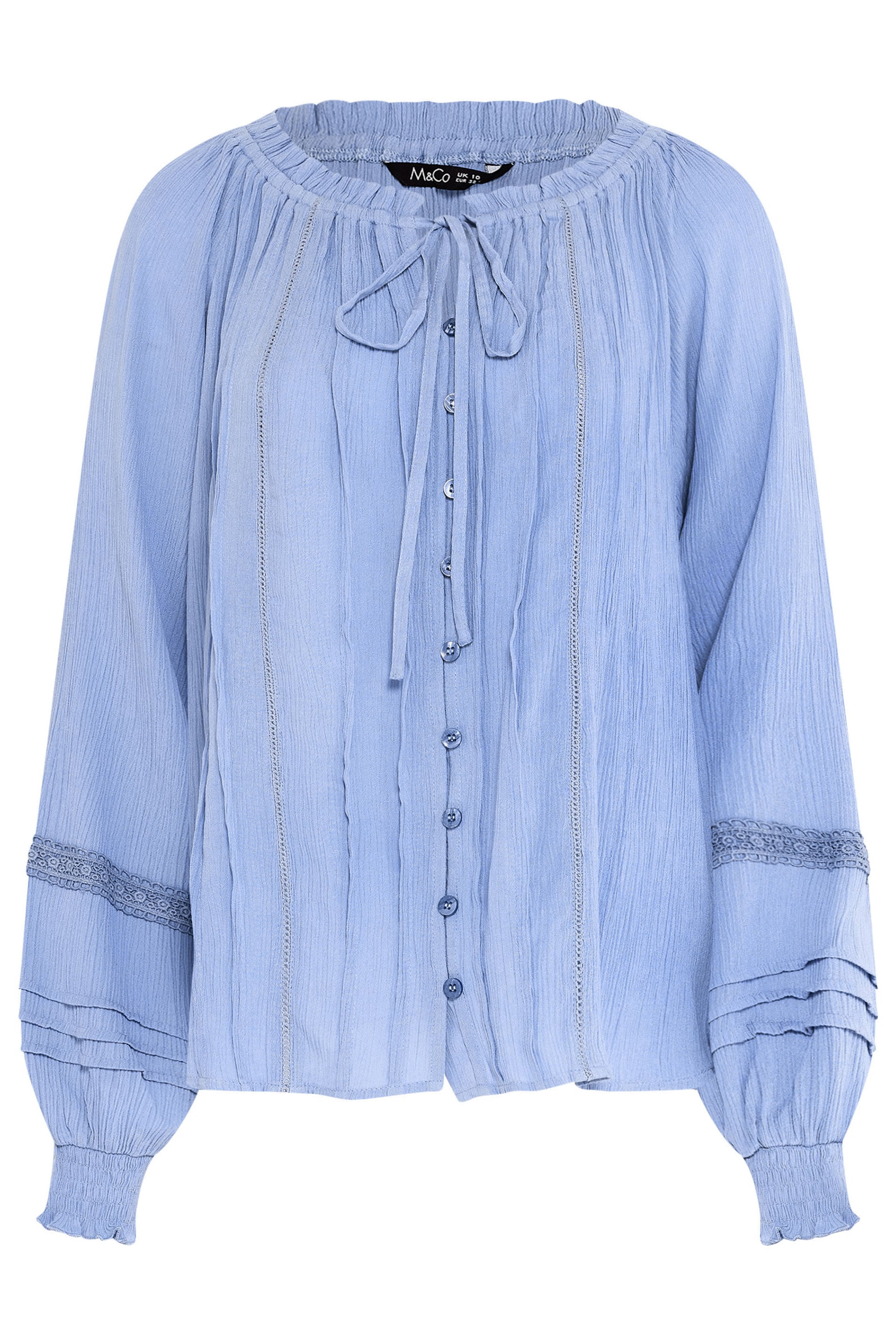 M&Co Blue Trim Detail Tie Neck Blouse | M&Co 5