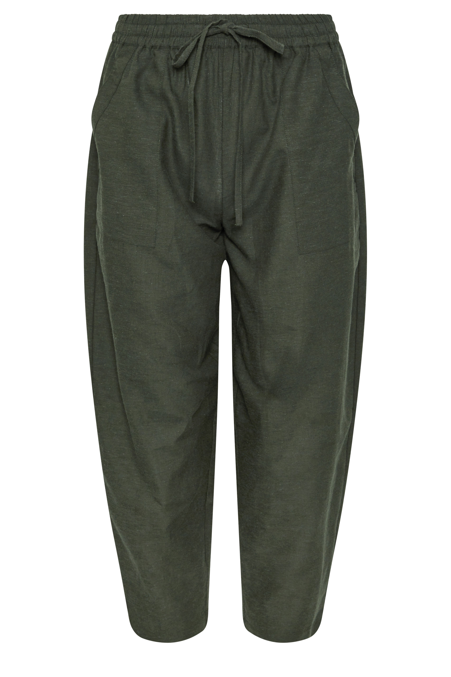 PixieGirl Petite Women's Olive Green Linen Barrel Trousers | PixieGirl 5