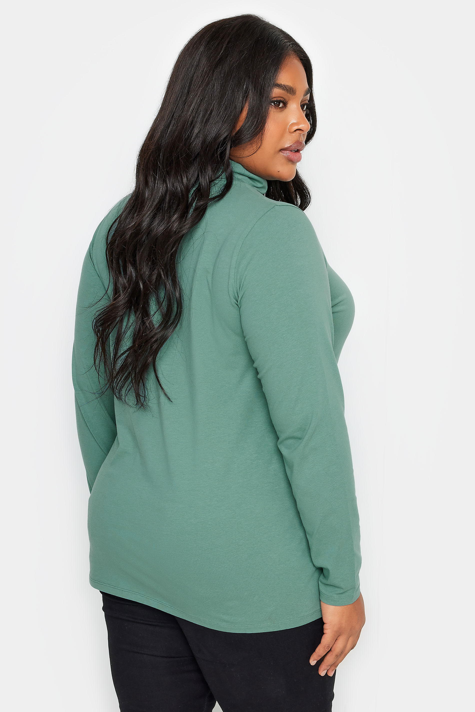 YOURS Plus Size Green Long Sleeve Turtle Neck Top | Yours Clothing 3
