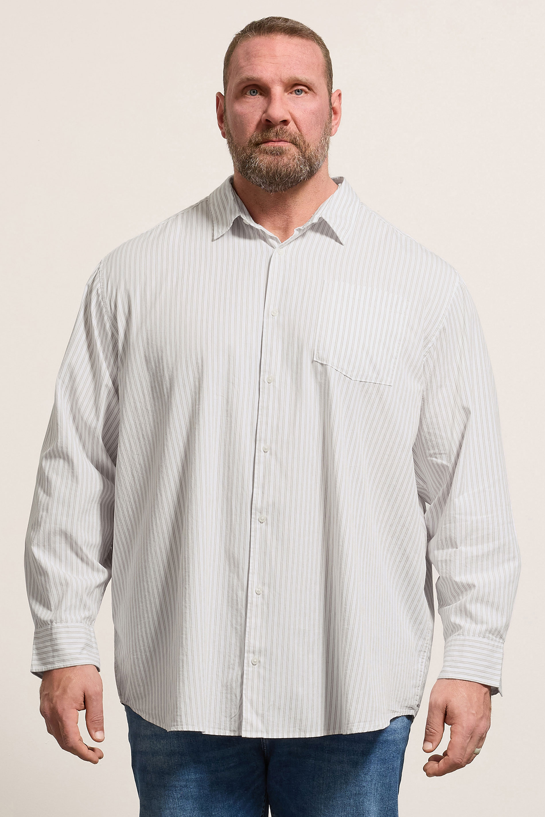 JACK & JONES Big & Tall White & Green Striped Poplin Shirt | BadRhino 3